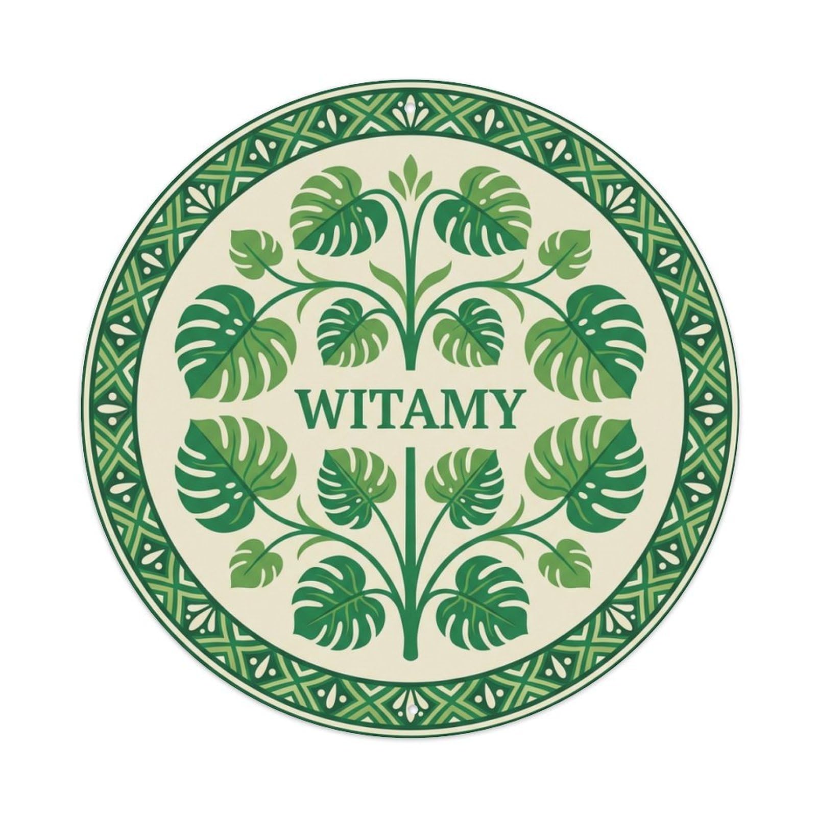 Fyrn Style Metal Tin Sign Vintage Polish Folk Art Witamy Welcome Philodendron