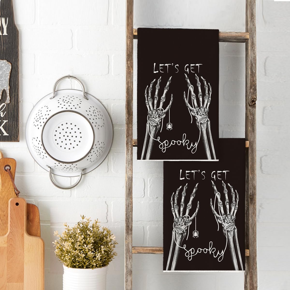 Artoid Mode Lot De 2 Torchons De Cuisine Motif Toile D'araignée à Rayures Fantôme Boo Halloween 42 X 65 Cm Décoration Saisonnière Serviettes En Polyester