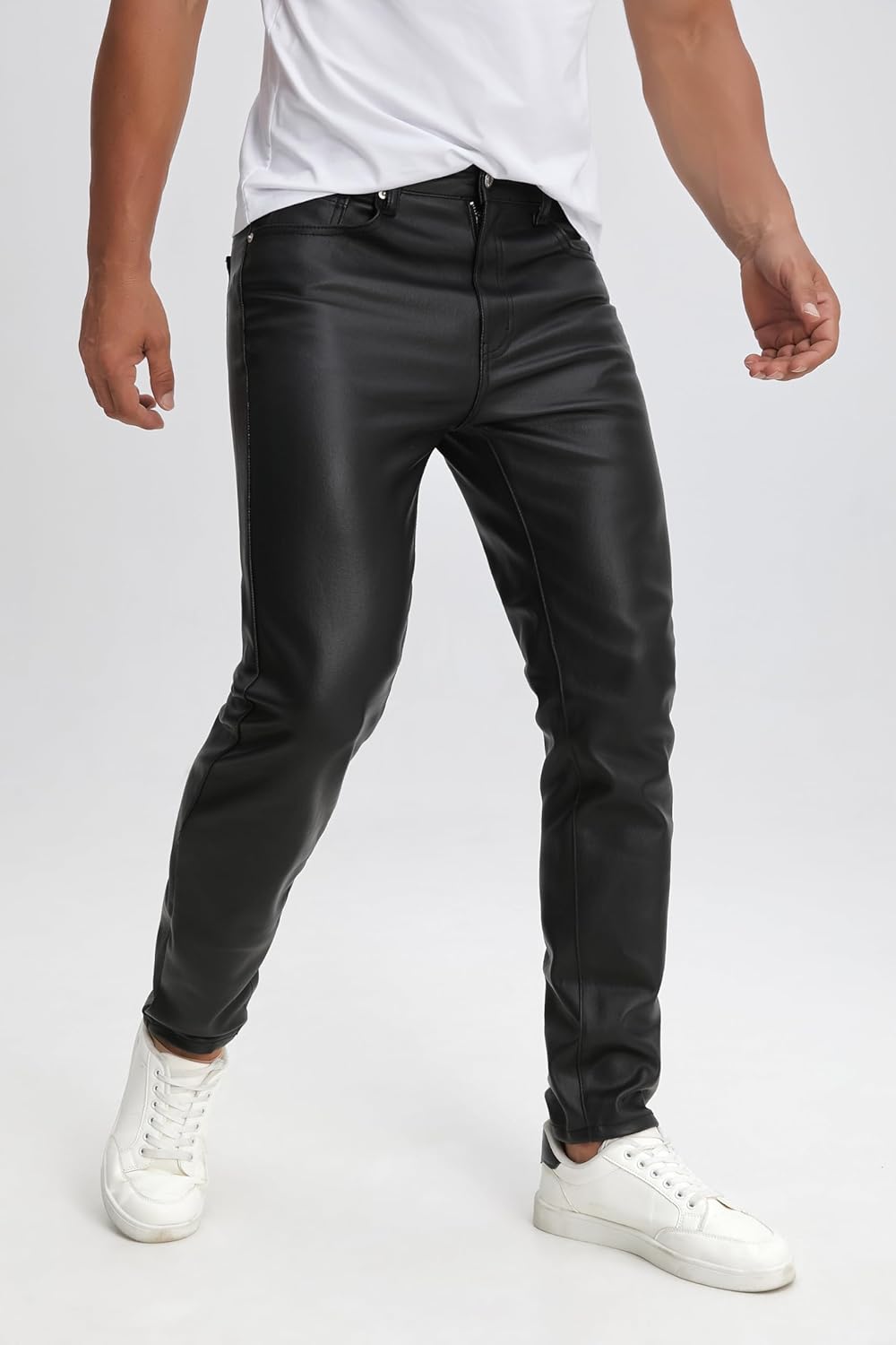 TEGIAS Mens Leather Pants Slim Fit Disco Jeans for Men Stretch - Image 3