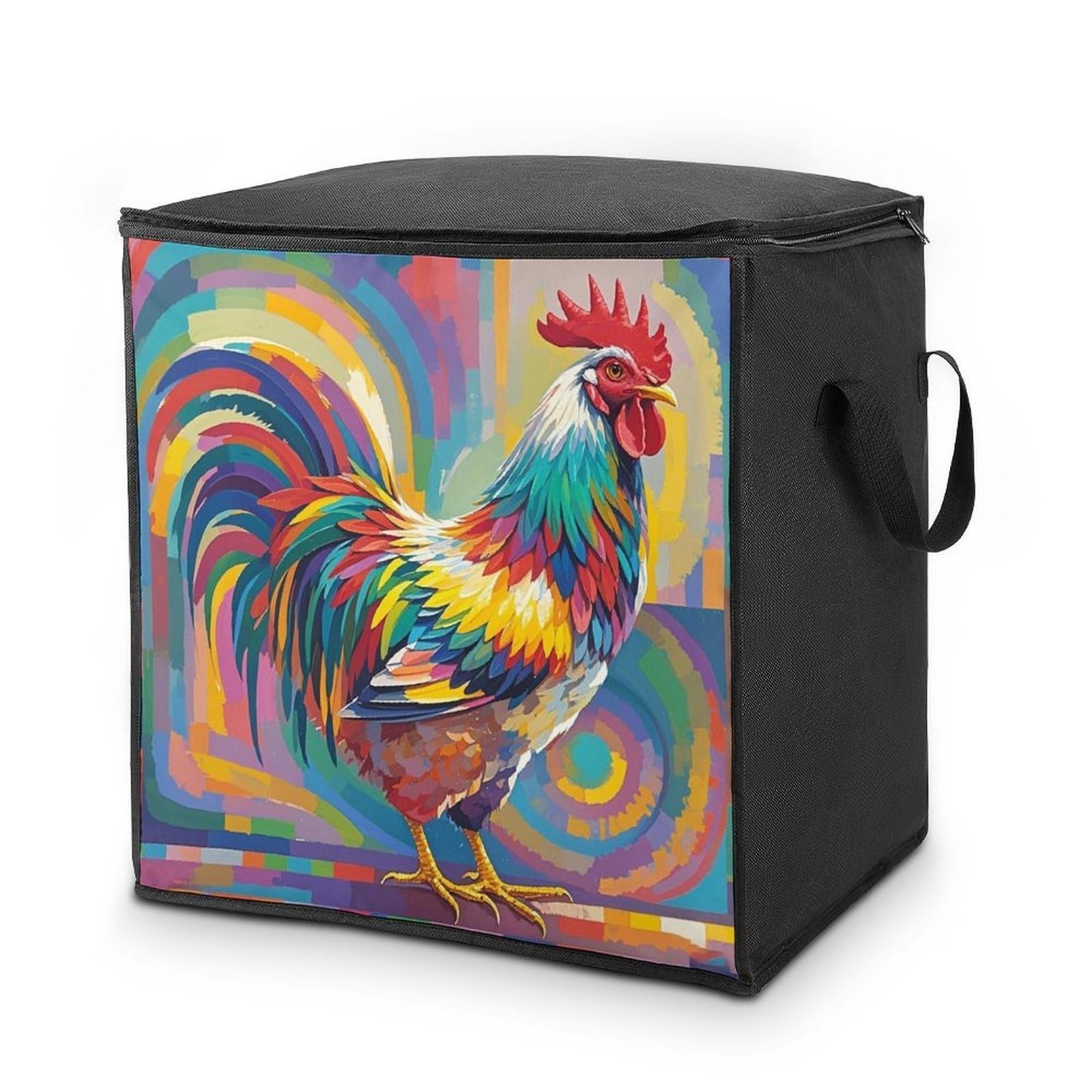 Art Chicken Storage Bag with Zippers And Handle Extra Large Bedding Comforter Storage Bag Foldable Blanket Storage Bags Fabric Moving Bags for Closet Organizer (70L)