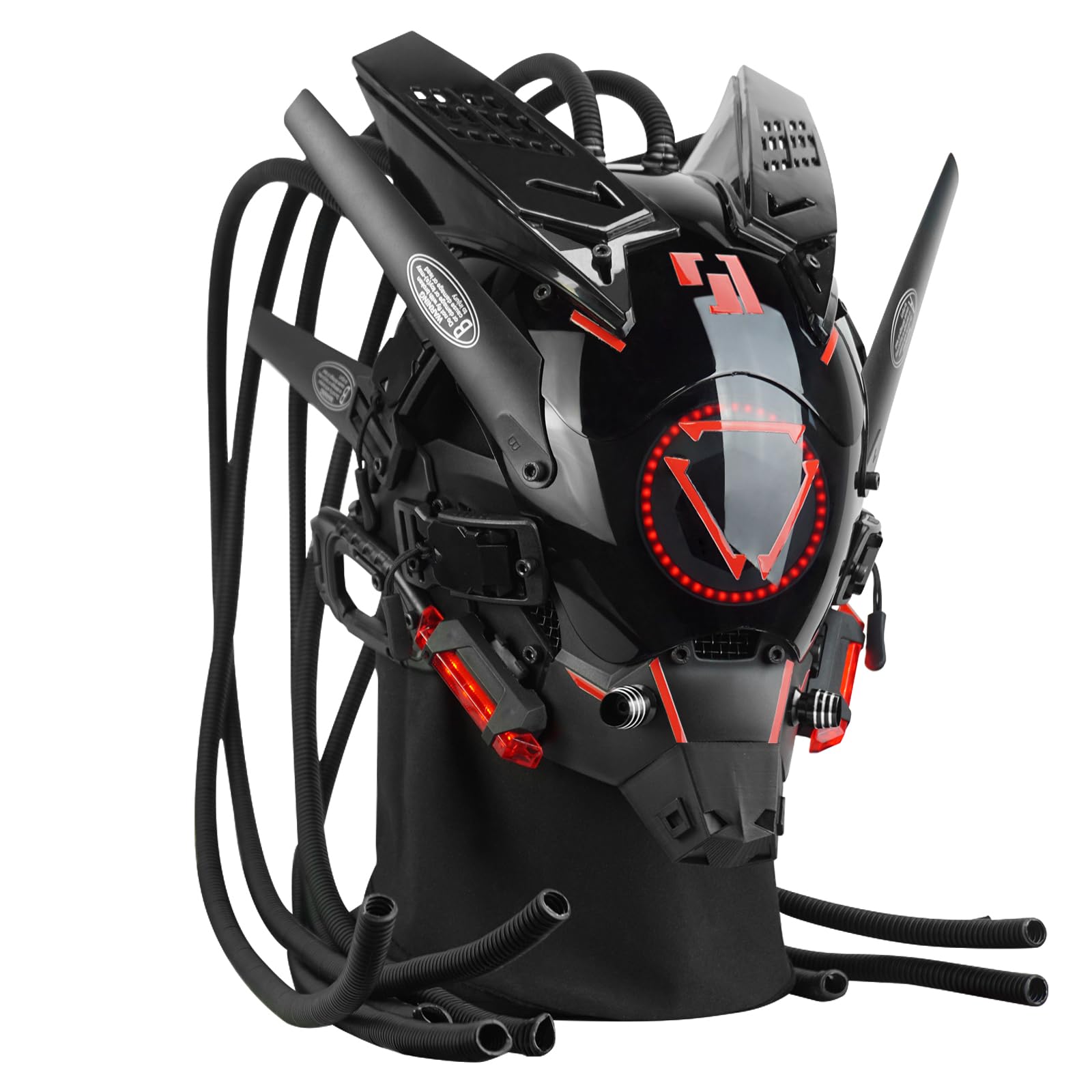 Punk LED Mask with Flame Braid – Cyber Techwear Cosplay Helmet (B)