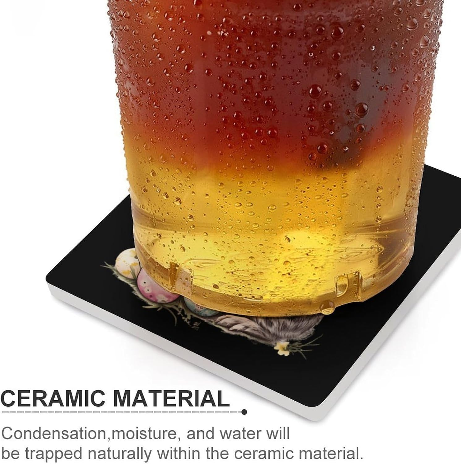 Rabbit Flowers Easter Eggs Funny Ceramic Coasters for Drinks Absorbent Cup Holder Tabletop Protector with Cork Base