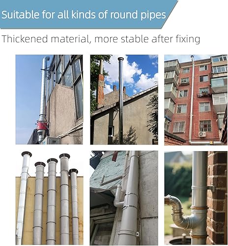 Miniatura 7 de 2 juegos de soporte de tubo ajustable, correa de hierro galvanizado resistente, soporte de pared para chimenea, kit de portador de conducto de