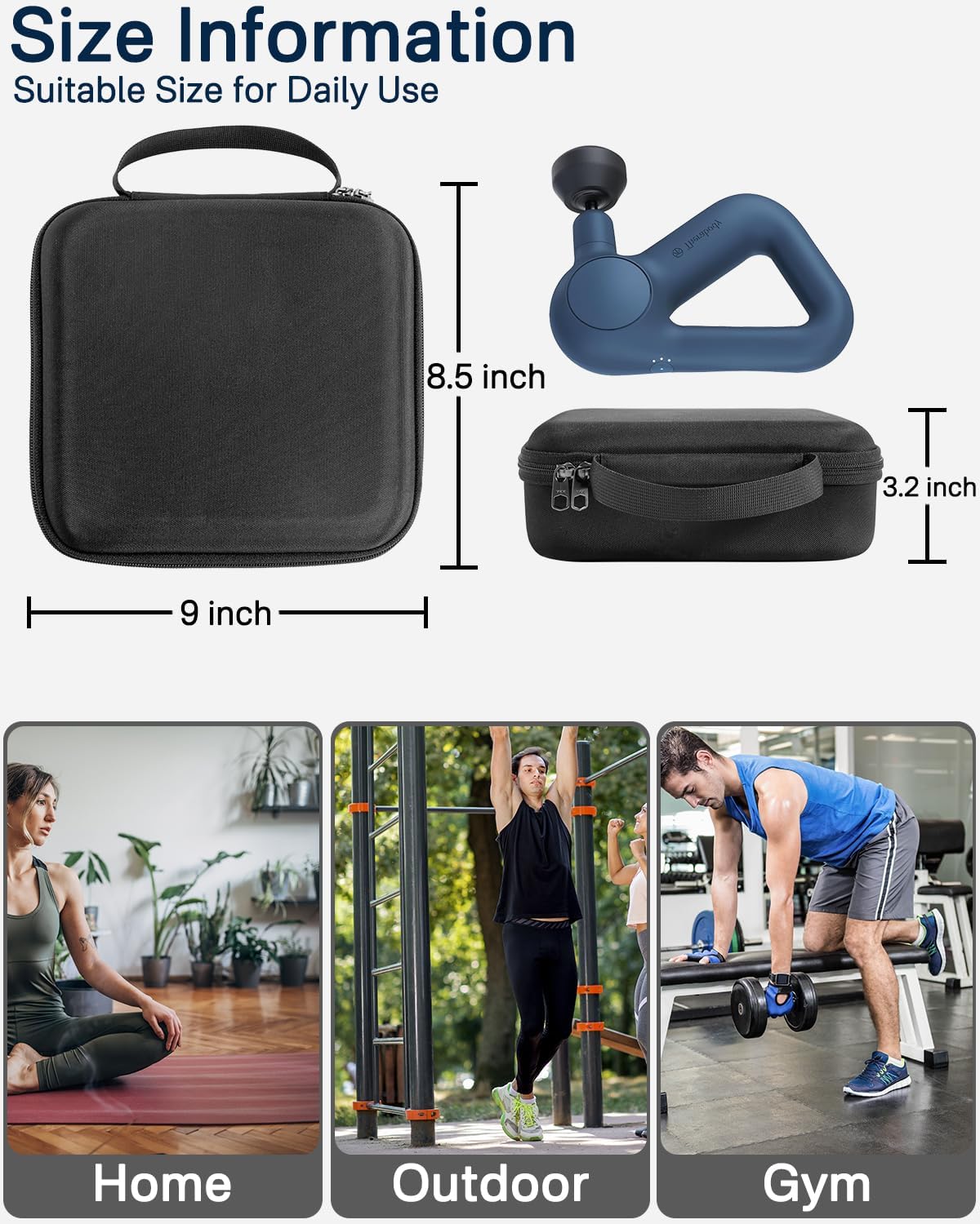 RAIACE Massage Gun Case, Hard Travel Storage Case Compatible with TheraGun Relief Percussion Massage Gun Device, Carrying Bag with Mesh Pocket for Cables and Other Accessories. (Case Only) - Black