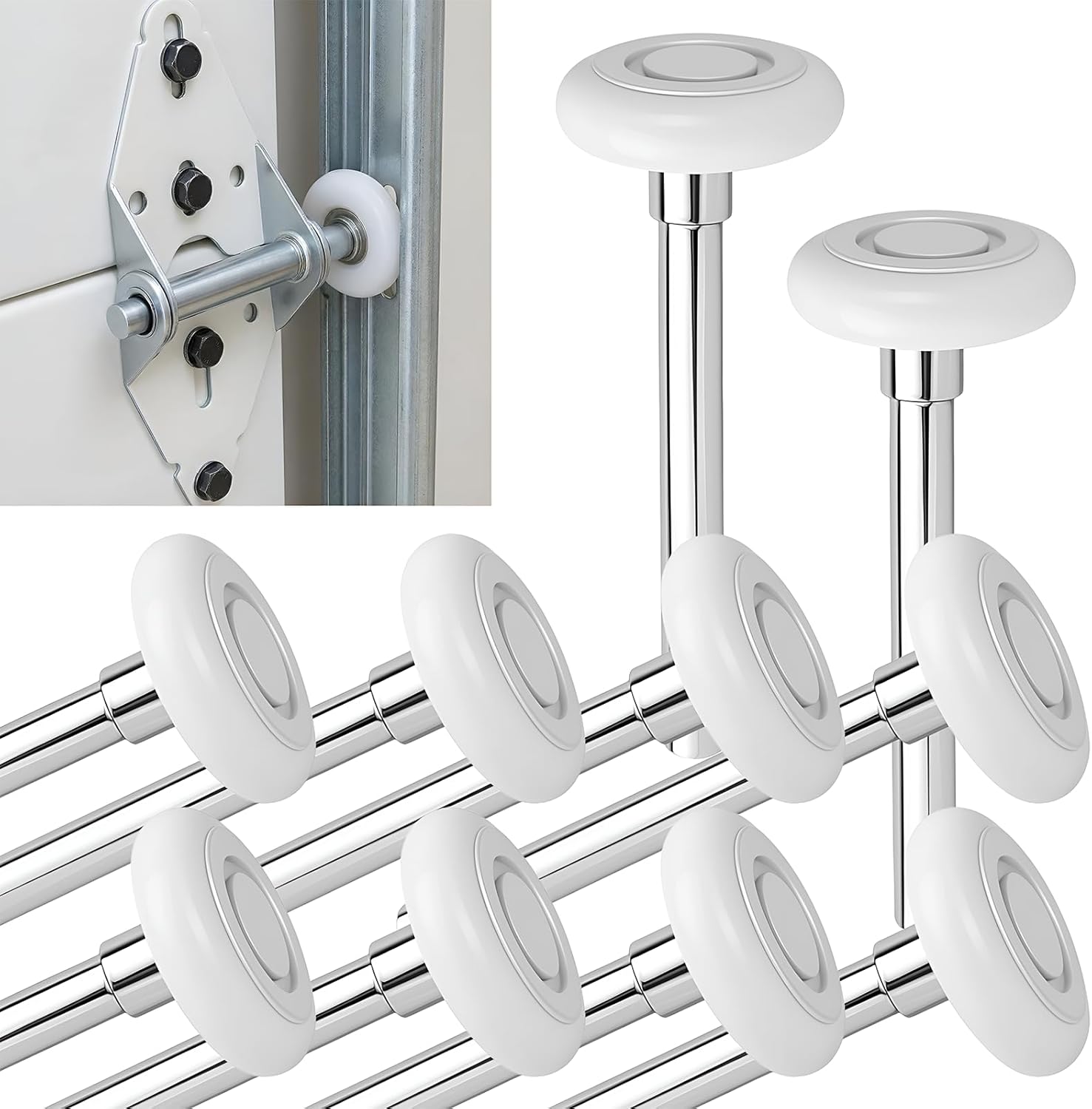 10 Pack 9" Stem 2" White Nylon Garage Door Rollers with Protective Dustproof Cap, Ultra Quiet Replacement Wheels with 6200ZZ Double Sealed Bearings, Heavy Duty Commercial High Load Capacity