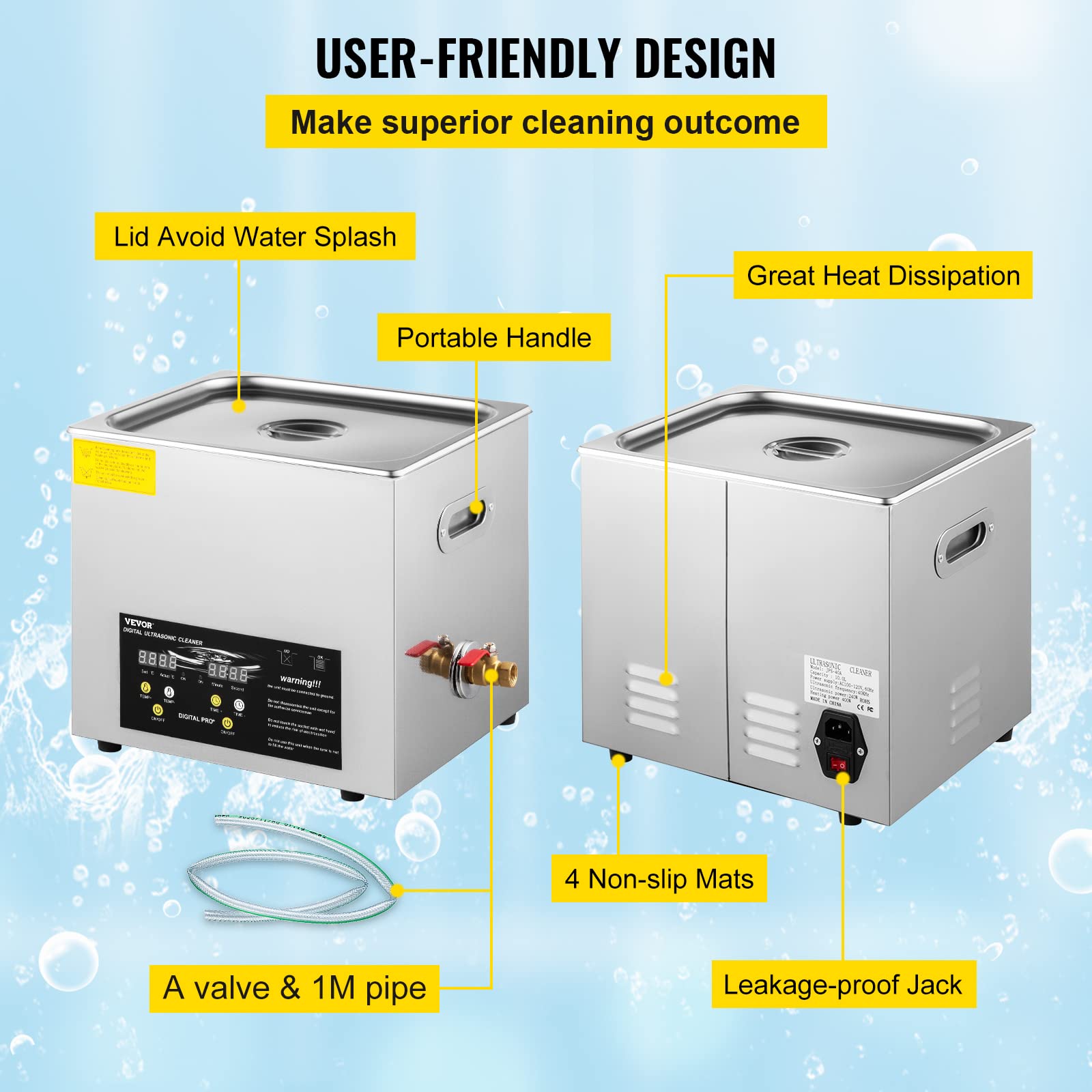 VEVOR Nettoyeur à Ultrasons Numérique 10 L, Chauffage 400 W, Ultrasons 240 W, Bac Ultrasons avec Chauffage et Minuterie, Appareil de Nettoyage Ultrasonique en Inox, pour Bijoux Lunettes Montres