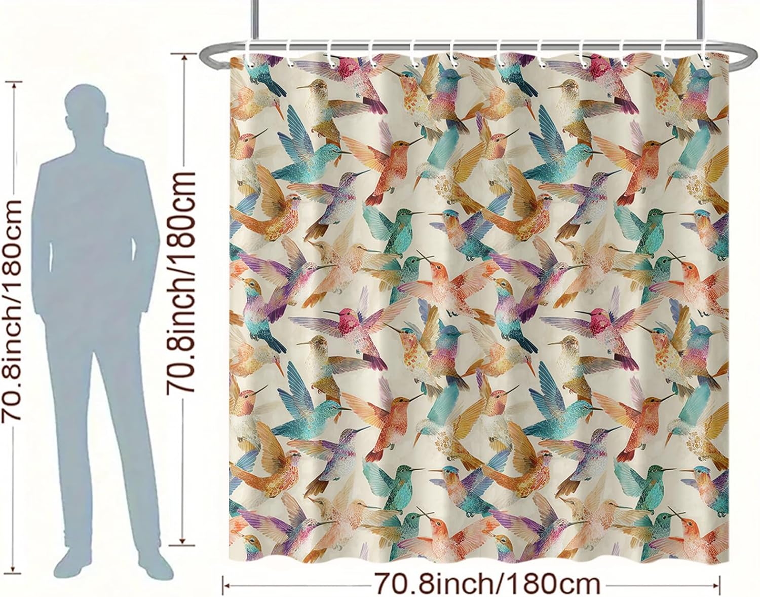 Colorful Hummingbird Shower Curtain 72x72 Inch with Hooks Vibrant Watercolor Birds Fabric Bathroom Decor for Nature Lovers Tropical Wildlife Theme Bathtub