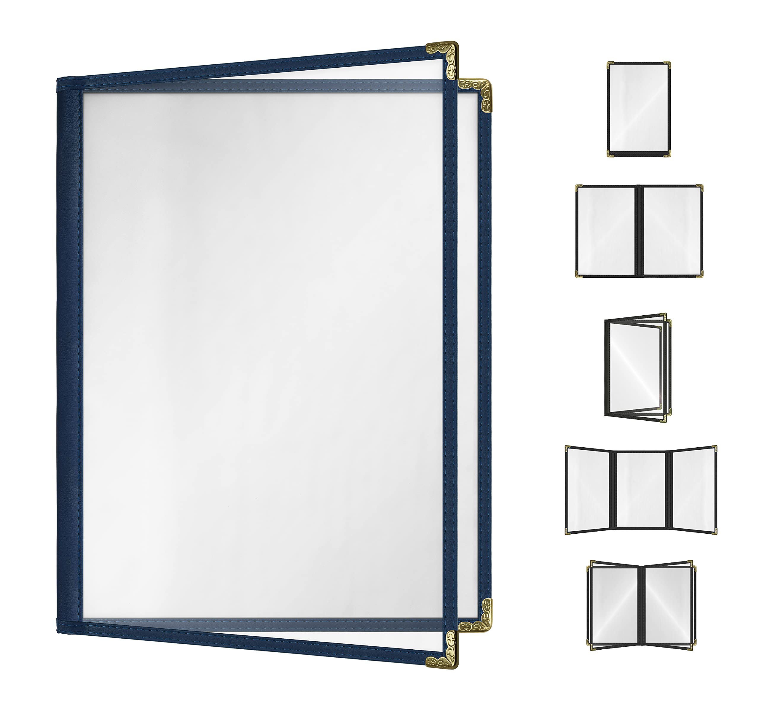 Goodsmart Cafe Style - Funda para menú, doble costura borde, vinilo transparente, paquete de 25 (azul, 4 vistas, 8.5 x 11 pulgadas)