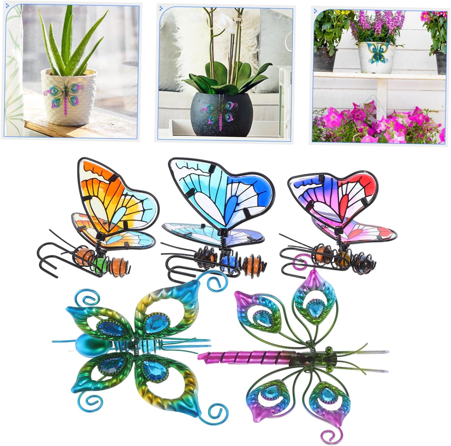balacoo 5pcs Butterfly Ornaments for Flower Pots Elegant Hanging Glass Decorations for Plants for Garden Balcony and Home Decor