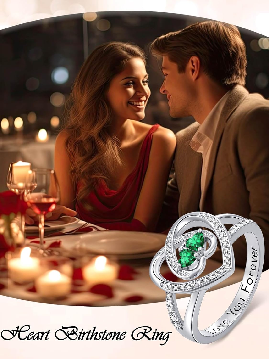 Rings for Women Birthstone Rings for Women Heart Statement Engagement Eternity Wedding Promise Ring Jewelry Anniversary Christmas Valentine's Day Gifts Mothers Day Birthday Gifts for Wife Her Girlfriend