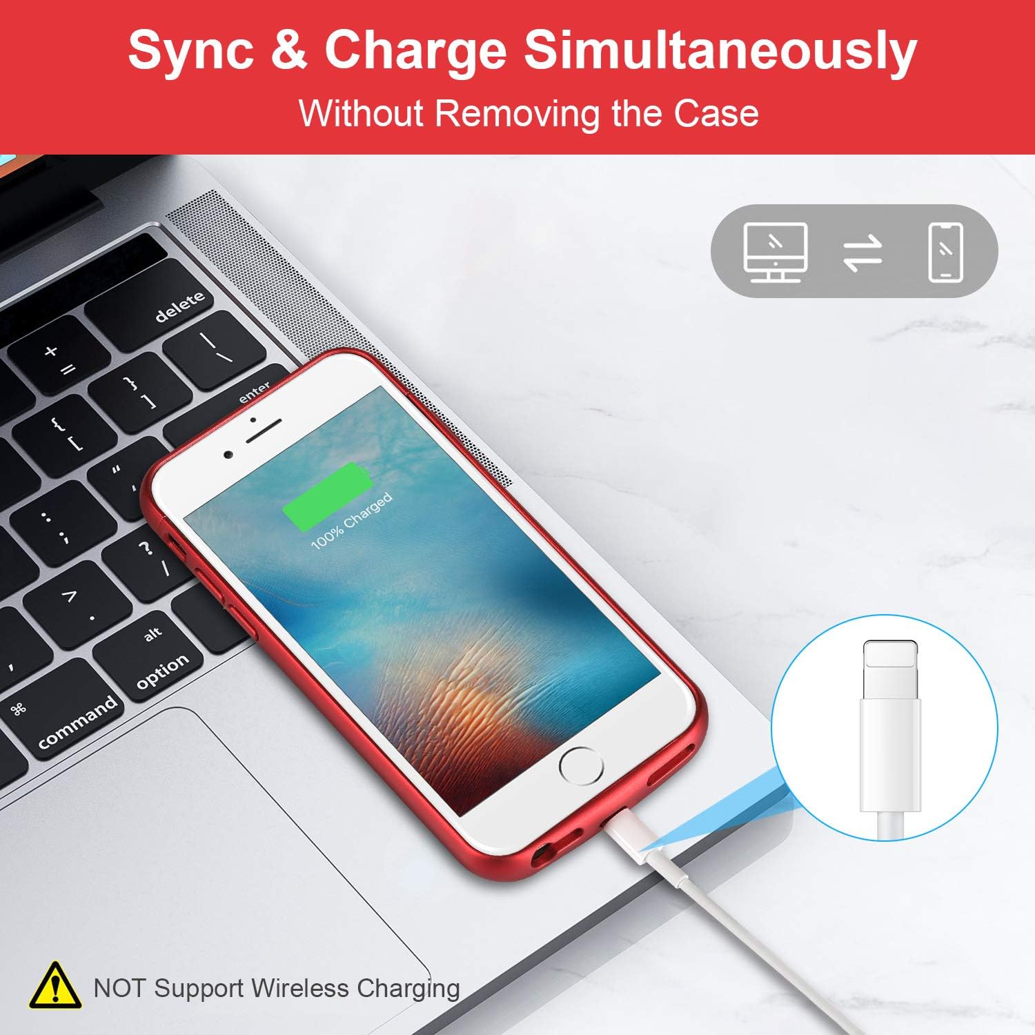 Battery Case for iPhone 8 Plus/7 Plus, TAYUZH 4200 mAh Slim Portable Rechargeable Charging Case Compatible for iPhone 8 Plus/7 Plus/6 Plus(5.5 Inch) Protective Extended Magnetic Battery Case - Red
