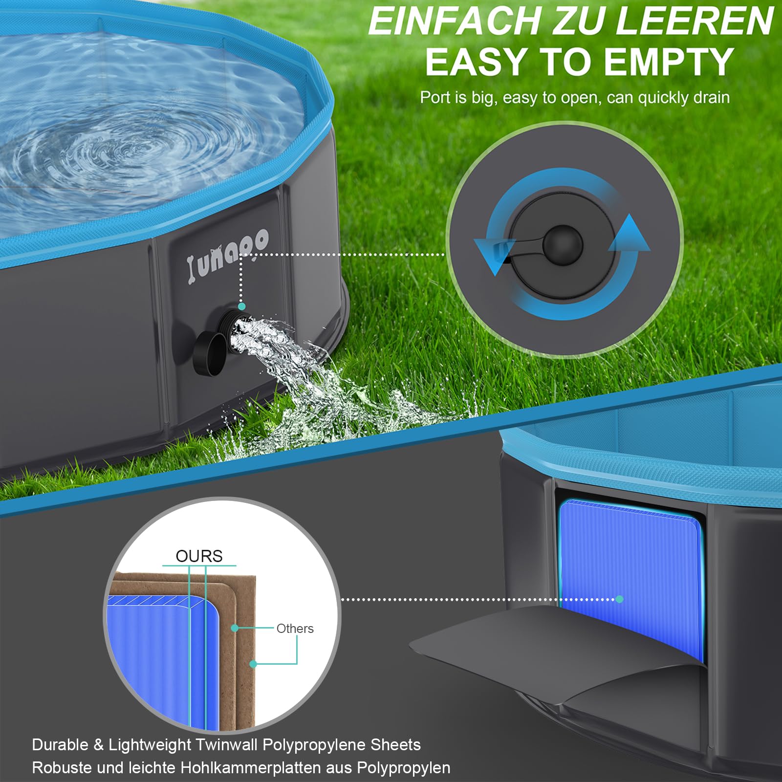 Piscine pour Chien Pliable, PVC Chien Piscine Baignoire Bassin, Piscines pour Animaux Extérieur Bassin pour Grands Petits Chiens, Bleu Clair, 80 x 20 cm