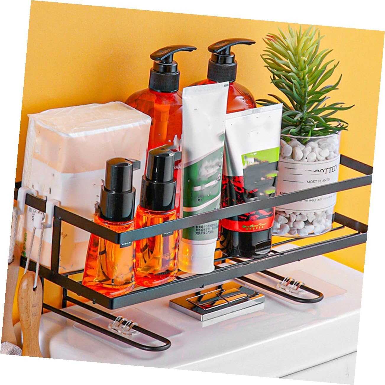 Unomor Bathroom Storage Rack Hanging Cistern Organizer Shelf for Toiletries Items and Towels Elegant Black Design for Space Utilization Bathrooms