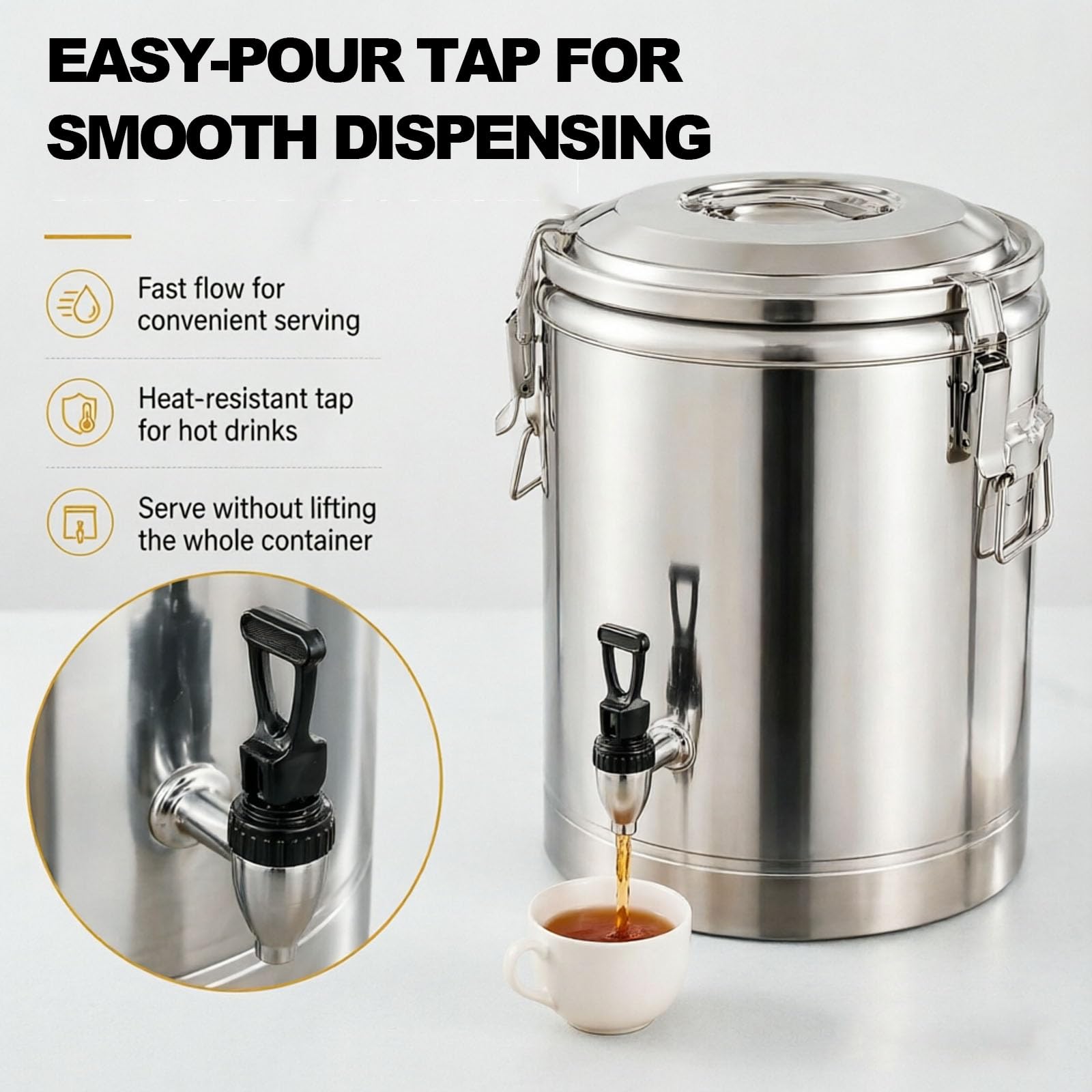Dispenser di Bevande Isolato in Acciaio Inox con Rubinetto, Contenitore per Bevande Calde E Fredde, Ideale per Feste, Picnic, Bar, Ristoranti E Campeggio. 50L