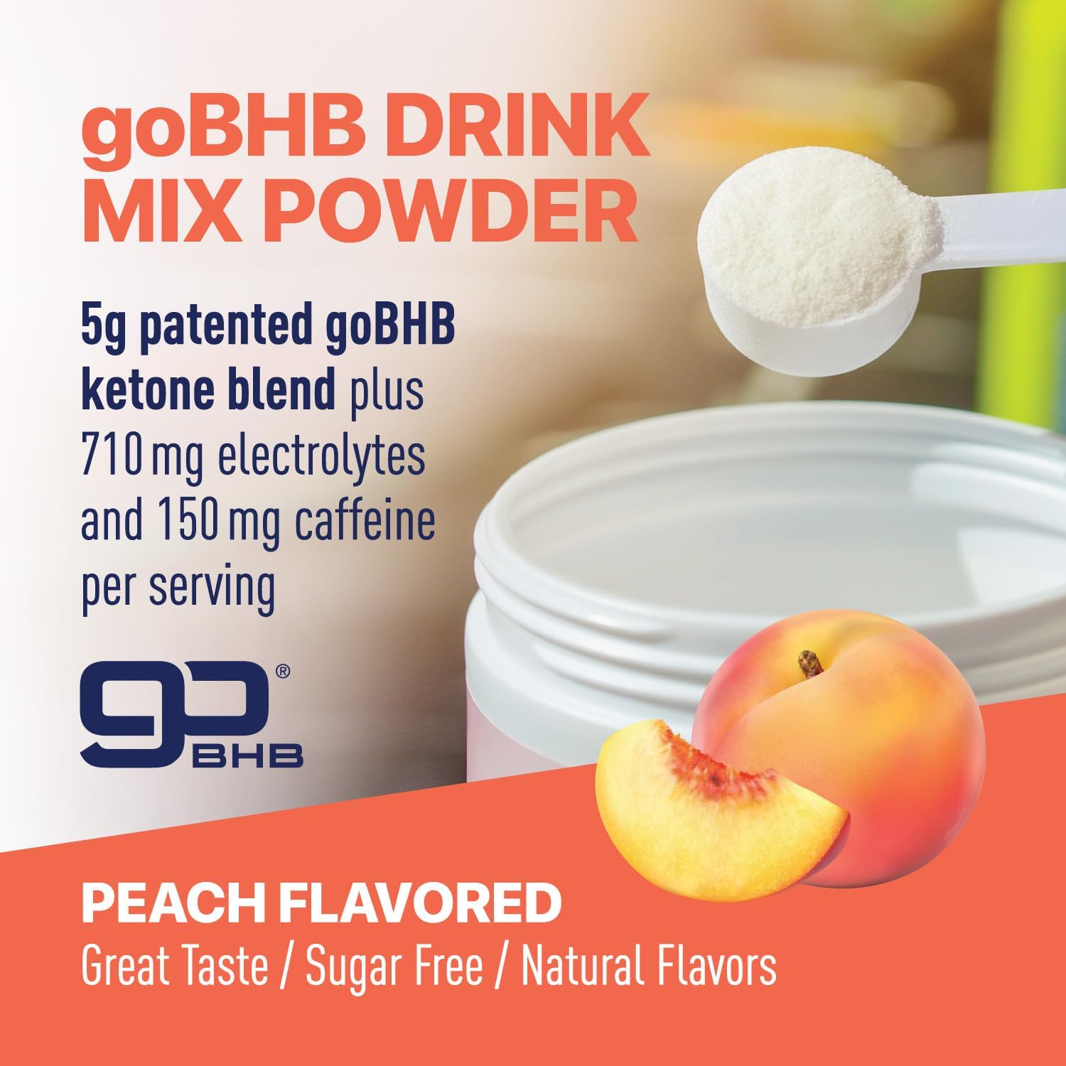 Real Ketones BHB Exogenous Ketones Energy Powder Sugar Free Electrolyte Powder with 4 Main Fasting Electrolytes & Hydrating Patented BHB Ketones for Energy & Focus (Peach, 30 Servings)