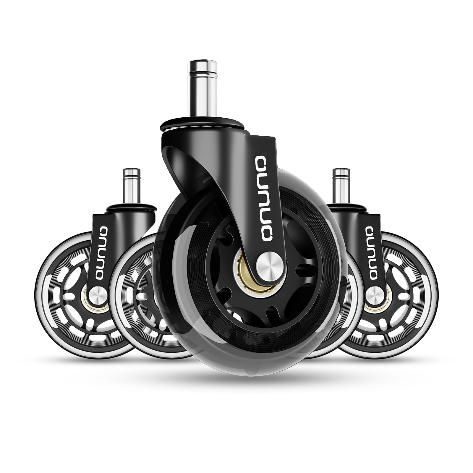 Office Chair Wheels, Hard Floor Castors, Set of 5, Mute Replacement, Scratch-Free on Hardwood & Carpet, 11mmx22mm Black