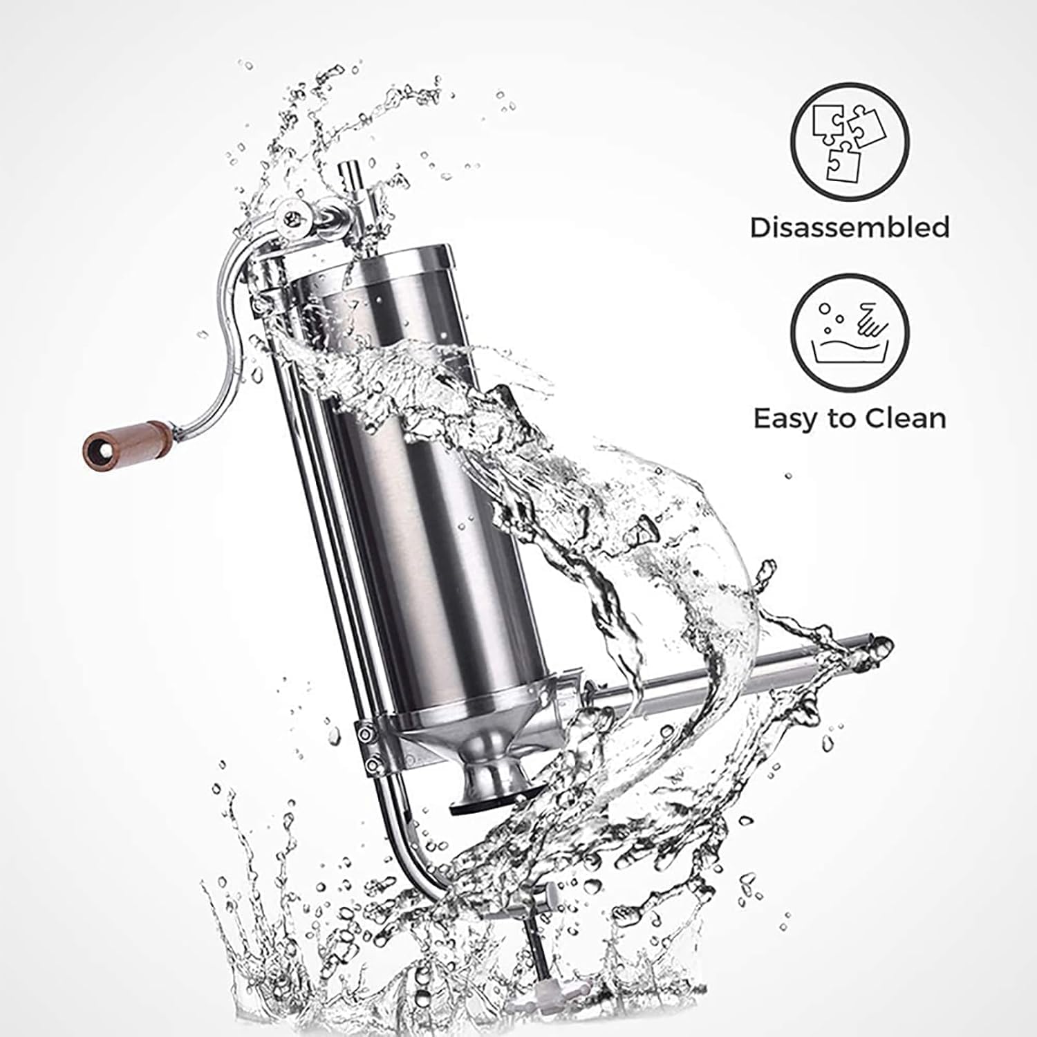 Stainless Steel Vertical Sausage Stuffer with Suction Base & Manual Crank - Perfect for Home & Commercial Use, Easy to Clean