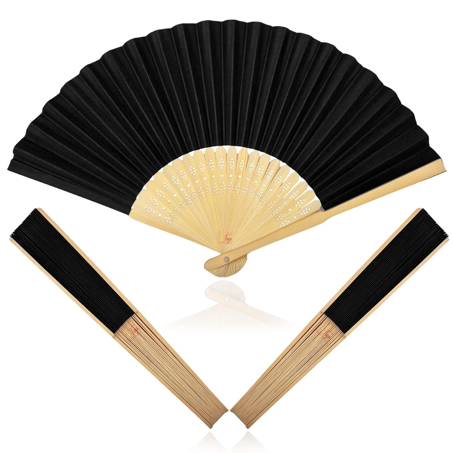 Premium Paper Plain Solid Color Folding Hand Held Bamboo Fan (Authentic) (Black, Pack of 1 Piece)-image-48