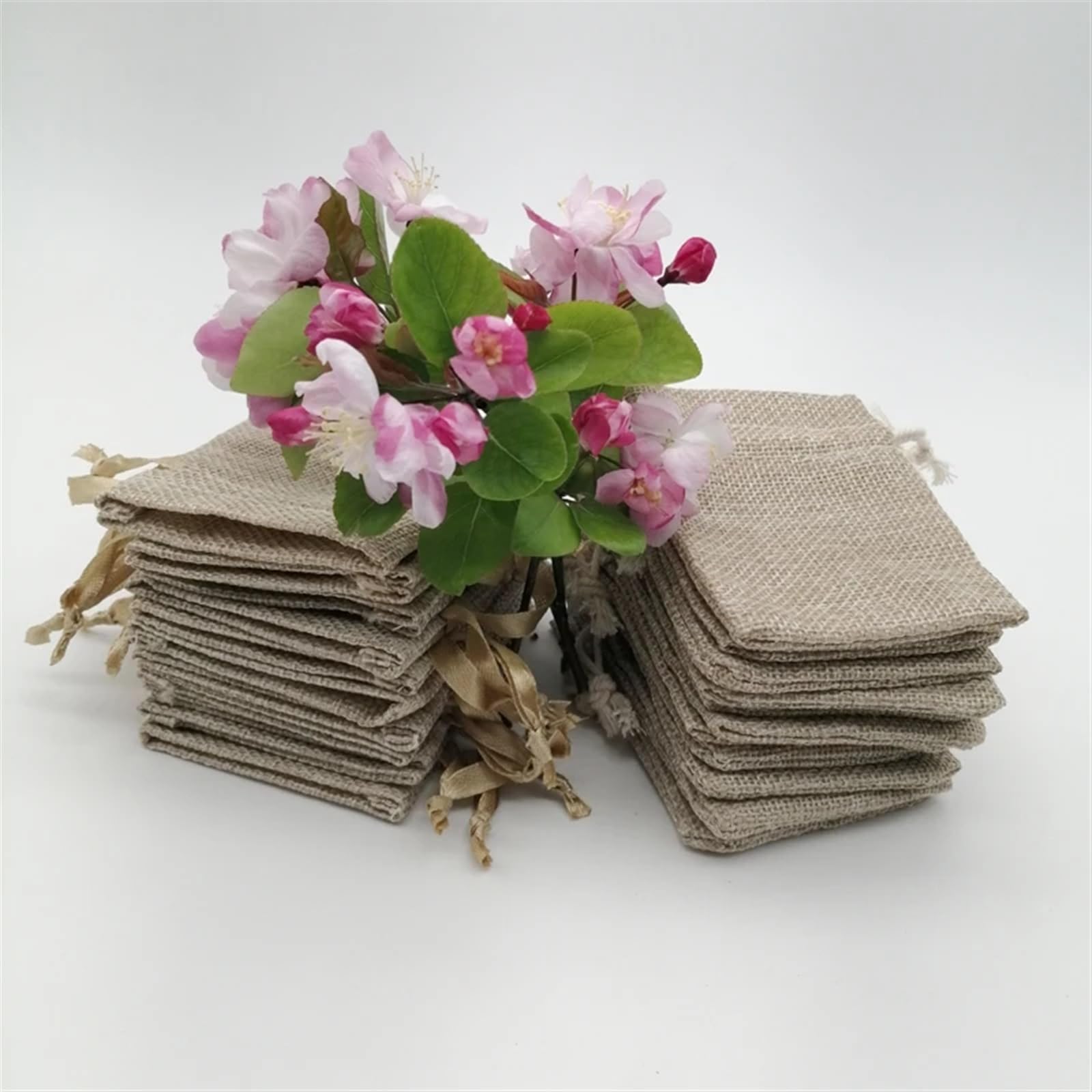 Sacchetti Confetti Matrimonio Nastro di seta Borsa regalo in cotone Sacco lino Sacchetti iuta con coulisse Tessitura in mussola(Cotton Rope,20x30cm)