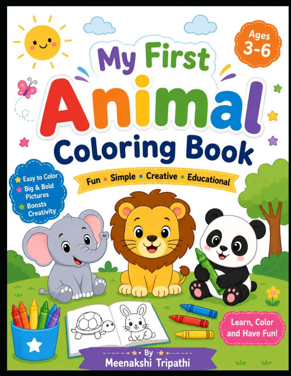 Cute Animals Coloring Book for Little Kids: Cute Easy Animal Coloring Pages for Toddlers, Preschoolers, and Kindergarten Learners