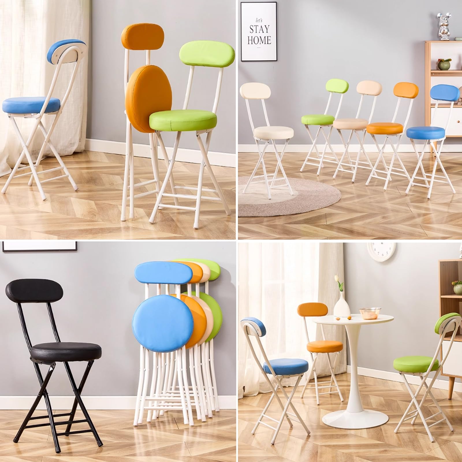 beaka Tabouret Pliant Confortable,Tabouret Pliant avec Dossier Chaises Pliantes pour La Maison Chaises Pliantes Interieures avec Coussin Rembourré Économiser De l'espace (Color : Beige)
