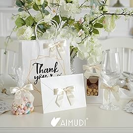 AIMUDI Small Ivory Bows for Christmas Tree 3.5 Pre Tied Ivory Bows for Wedding Premade Ivory Twist Tie Bows for Treat Bags Cake Pop Bows for Crafts Ivory Gift Bows Baby Shower Decorations - 50 Counts