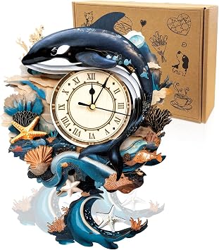 Cutywood 3D Puzzles for Adults Clock-Killer Whale Design Model Kit-Mechanical DIY Pendulum Clock with Roman Numerals-Desk Home Office Decor Personalized Gift for DIY Lovers