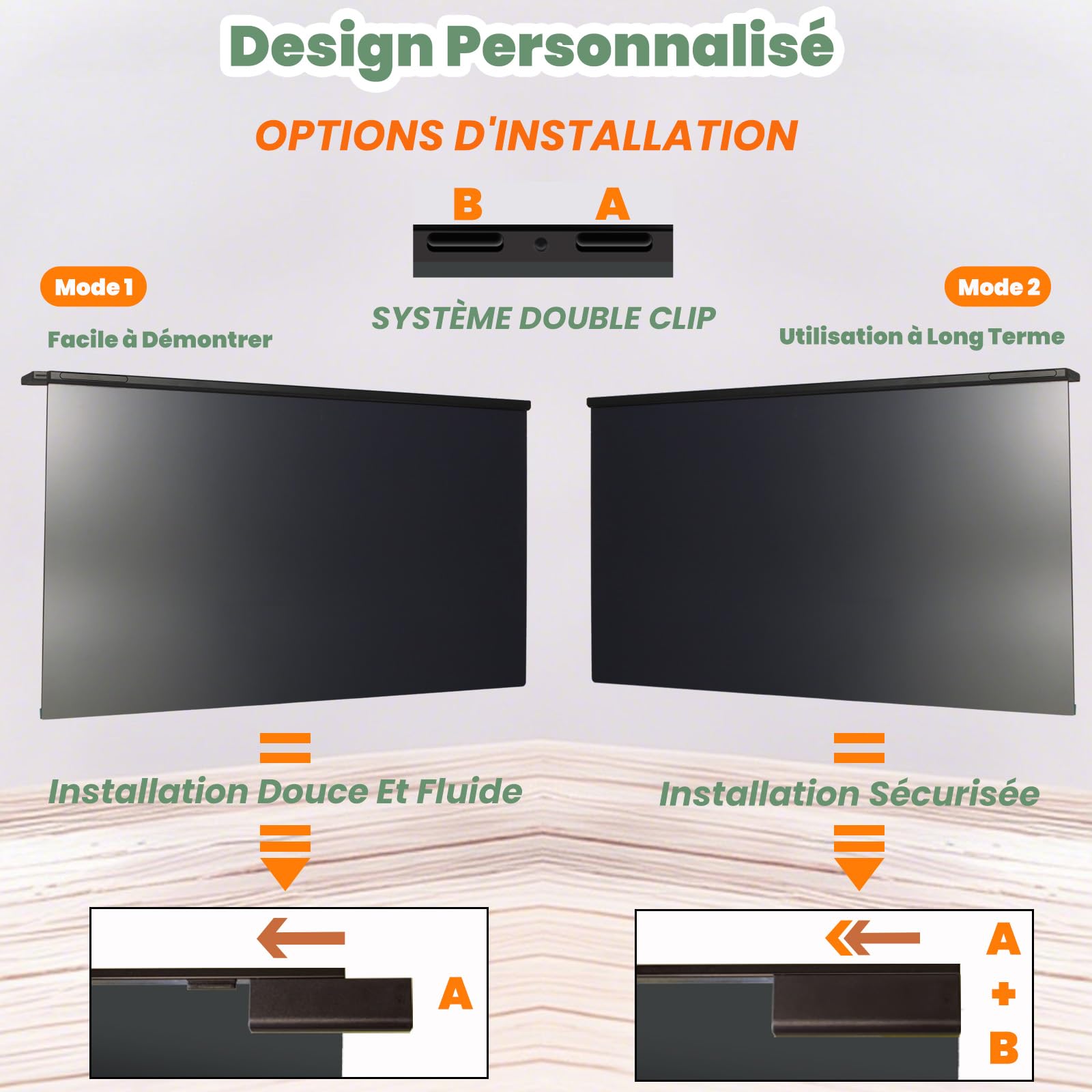 Filtre de Confidentialité Amovible 24 Pouces 16:9 Anti-Reflet HD Anti-Lumière Bleue pour Moniteur 54 x 32,9 cm