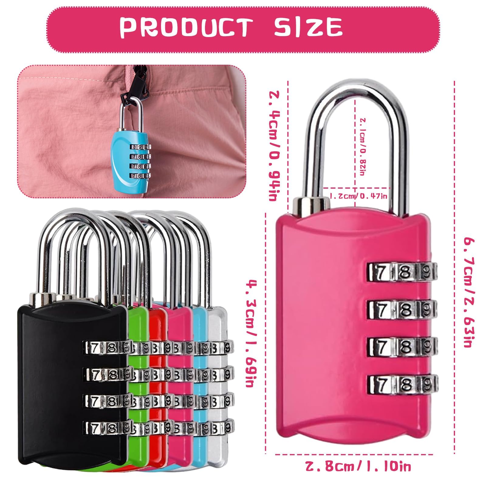 candado código de 4 dígitos, 6 candados pequeños para código de candado, candado con combinación de cadena a código, cerradura combinada para taquilla, puerta de bodega, puerta de jardín, garaje