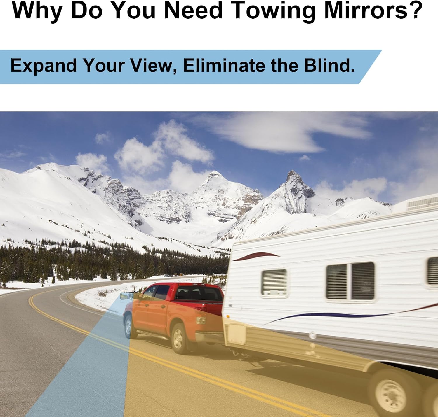 HolaKit Advanced Towing Mirrors, Universal Clip-On Truck & RV Trailer Tow Mirrors, Side Mirrors Extenders for Safe Towing hitch, Up to 7 inches Extension, 360 Degree Adjustable for Wide Vision, 1 Pair