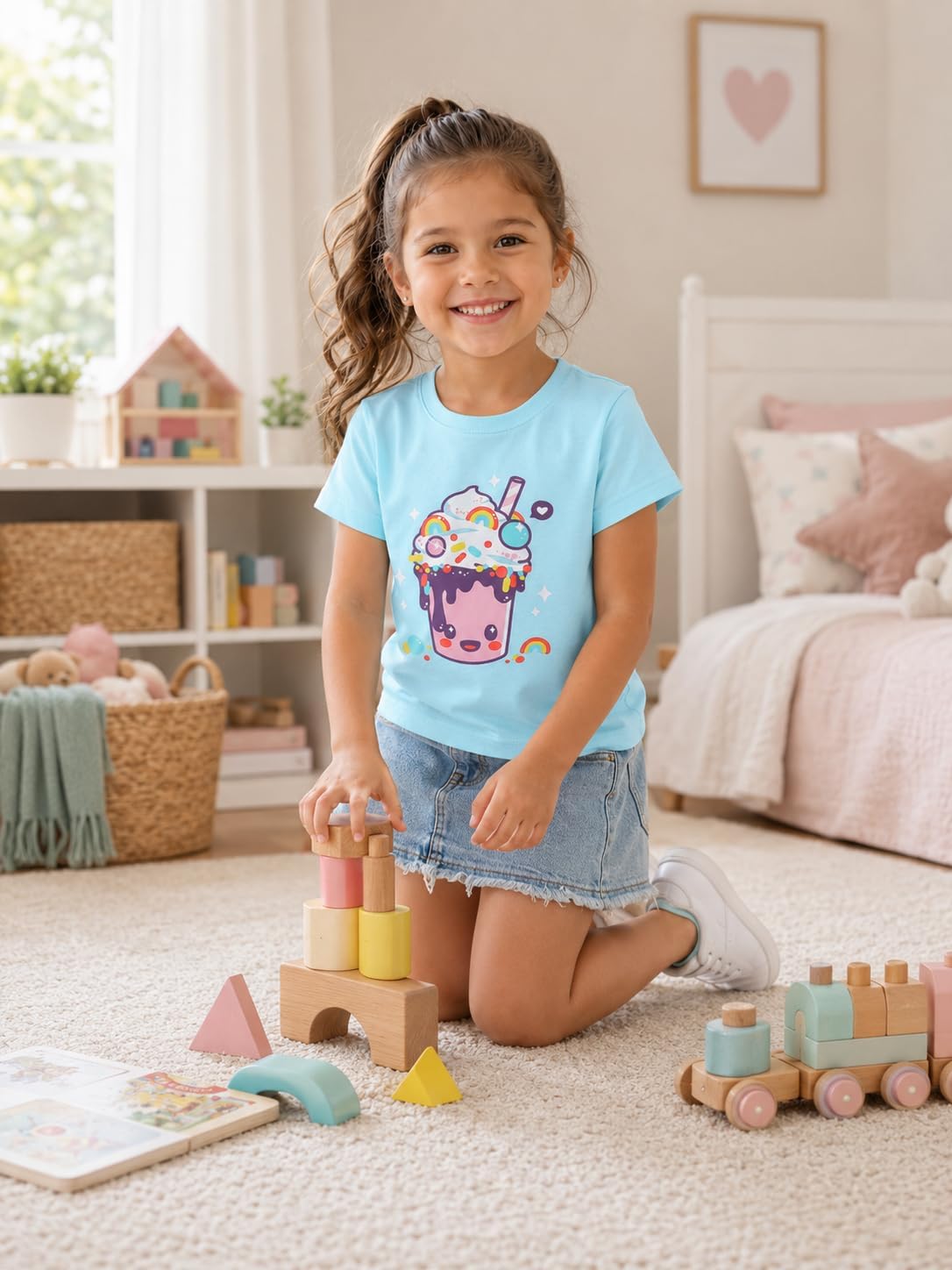 Toddler Girls Short Sleeve T-Shirt Cute Graphic Blouse Size 2T-5T image 2