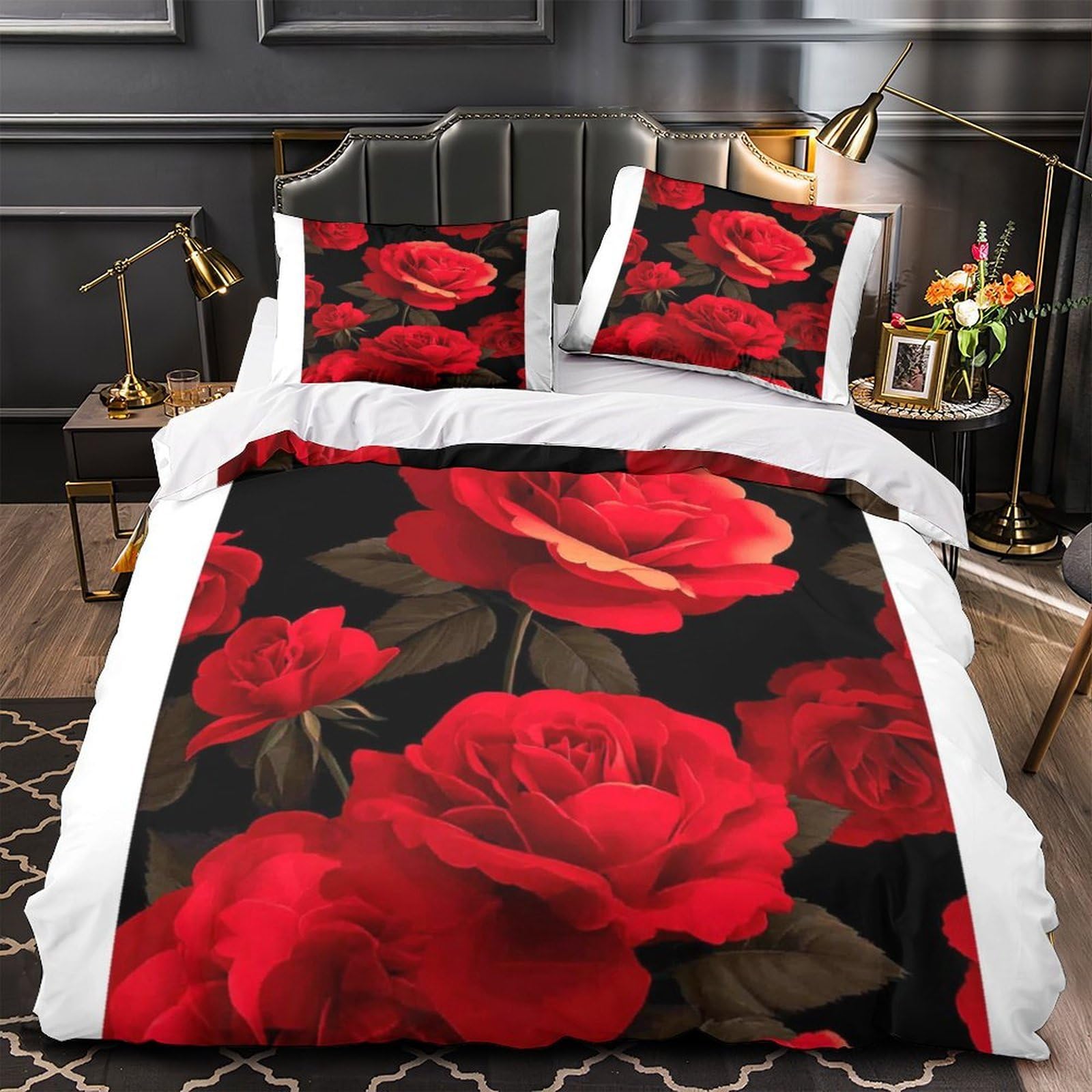Roses rouges parure de lit en microfibre ultra douce de qualité supérieure pour lit solo
