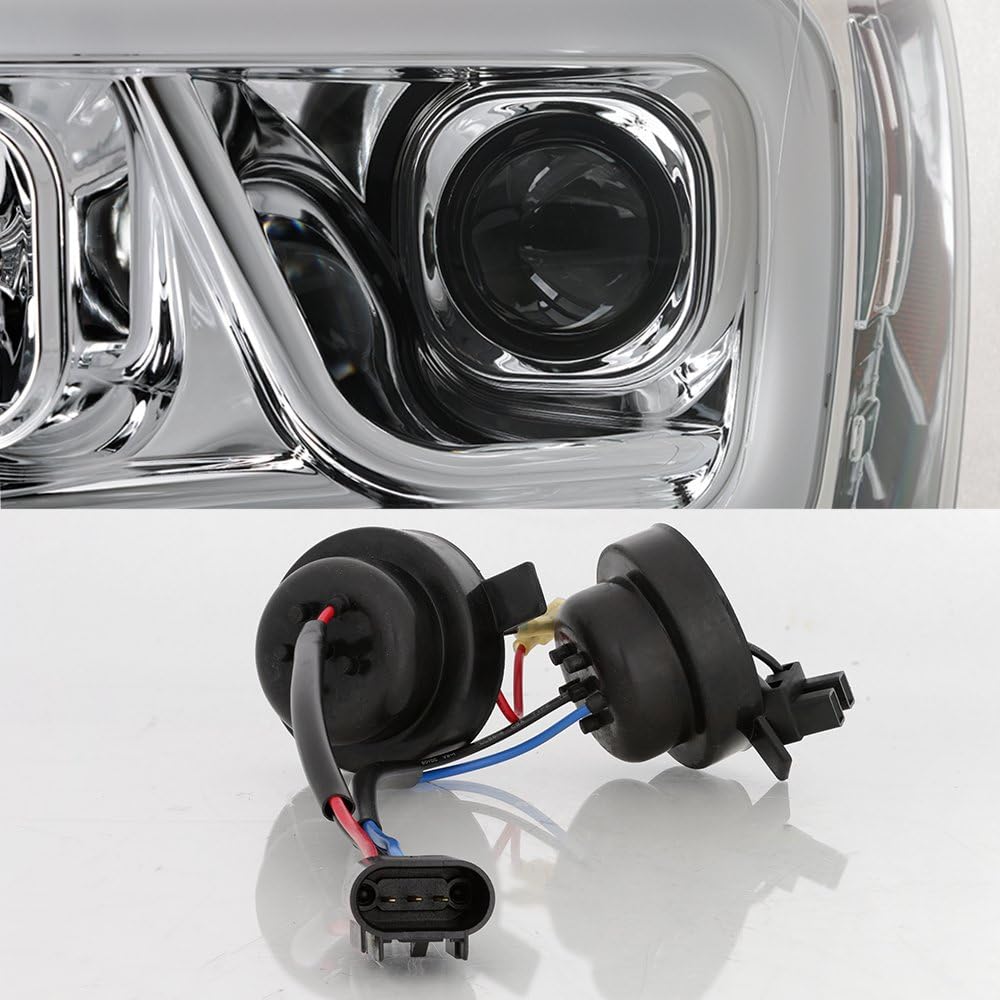AKKON - For 2006-08 Dodge RAM 1500 + 2006-09 Dodge RAM 2500/3500 LED Daytime Running Lamp Bar Projector Headlights Chrome Set