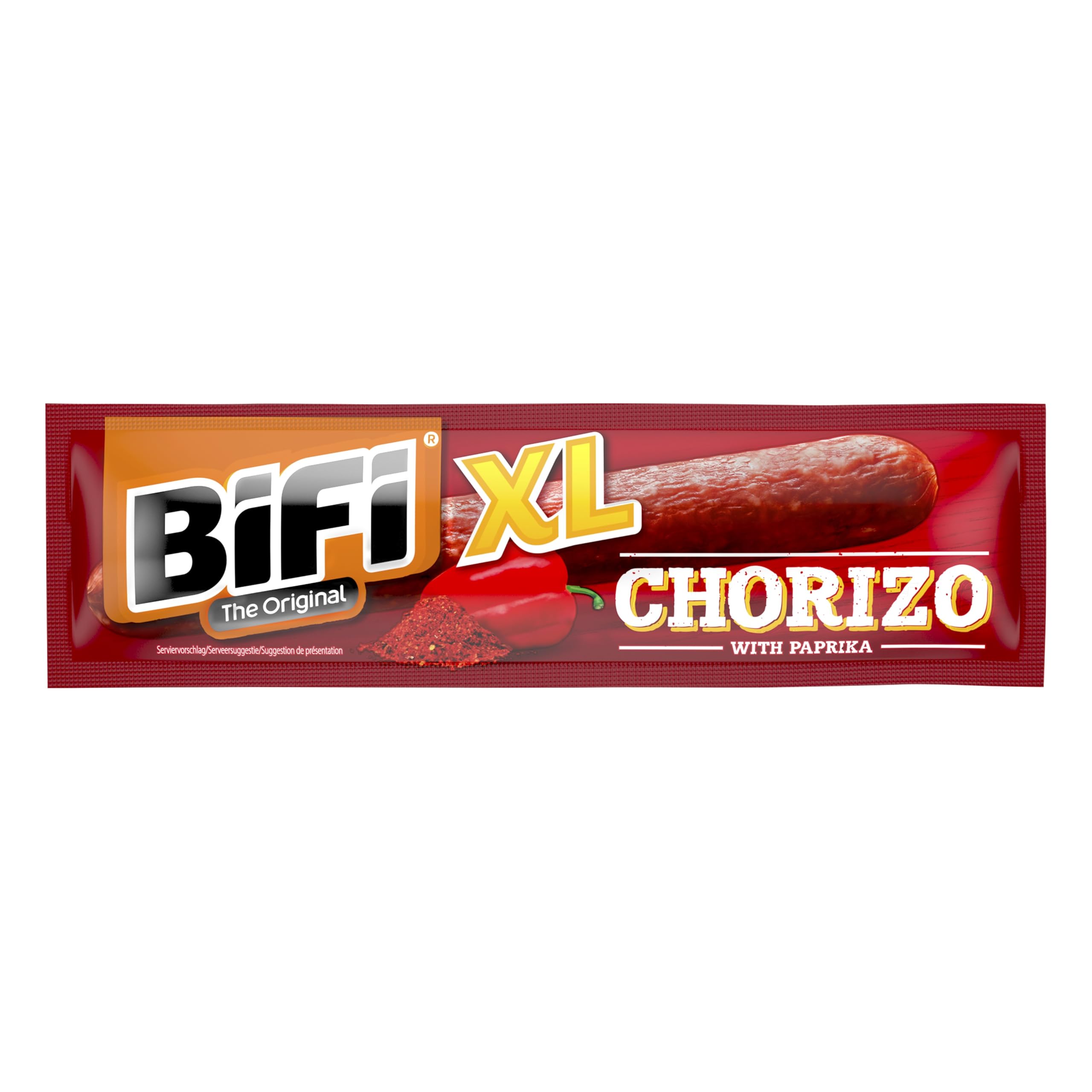 BiFi Chorizo XL Sticks - Pack de 20 unidades de 26 g de aperitivos para llevar, palitos de chorizo con pimentón, chile y ajo, para picar