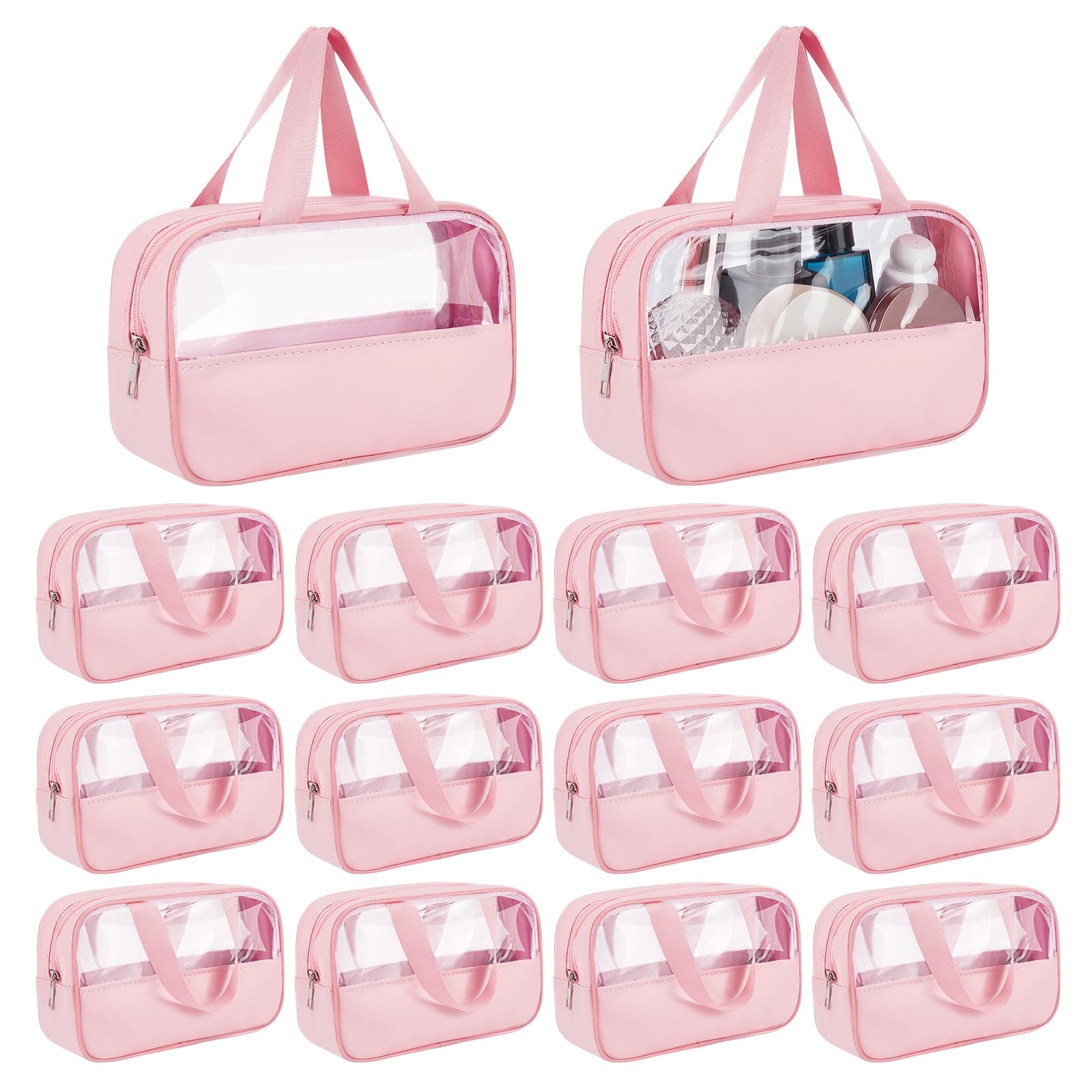 15 Trousse de Maquillage Transparente Trousse de Toilette de Voyage de 25x15x7cm Pochette de Rangement Étanche et Portable avec Poignées de Suspension pour Accessoires de Toilette