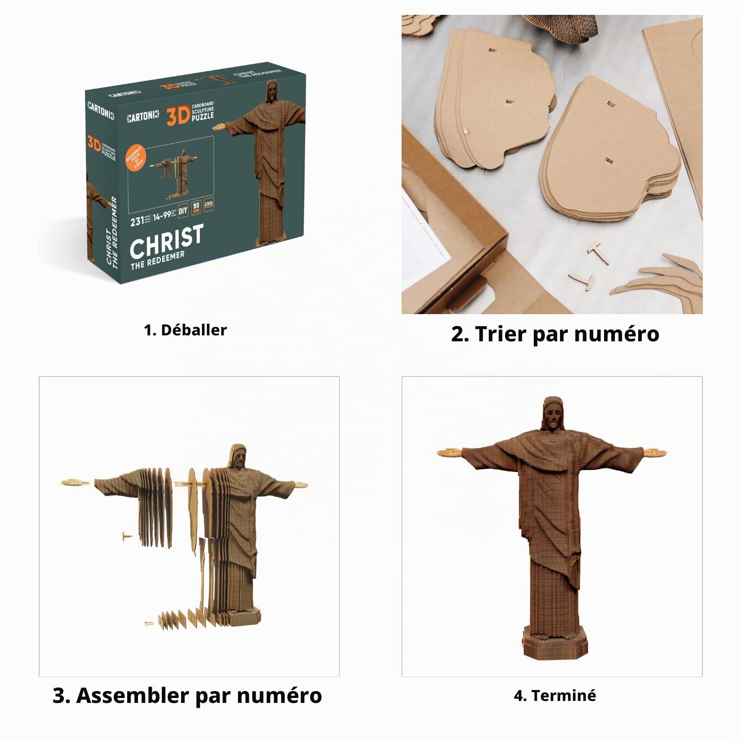 Christ Rédempteur Puzzle 3D en Carton – Maquette à Monter | 231 Pièces, 35 × 30 × 8 cm – Kit Sculpture DIY à Peindre, Matériaux Recyclés, Ados & Adultes, Idée Cadeau Déco