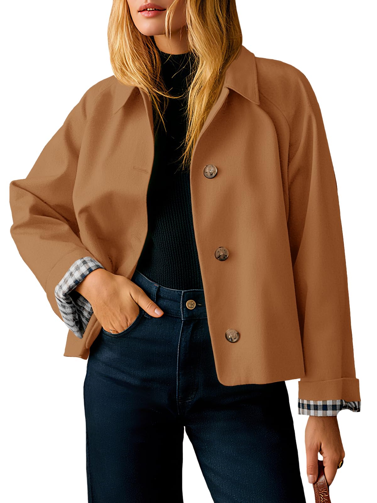 Tankaneo Womens Cropped Trench Coat Lightweight Single Breasted Jackets