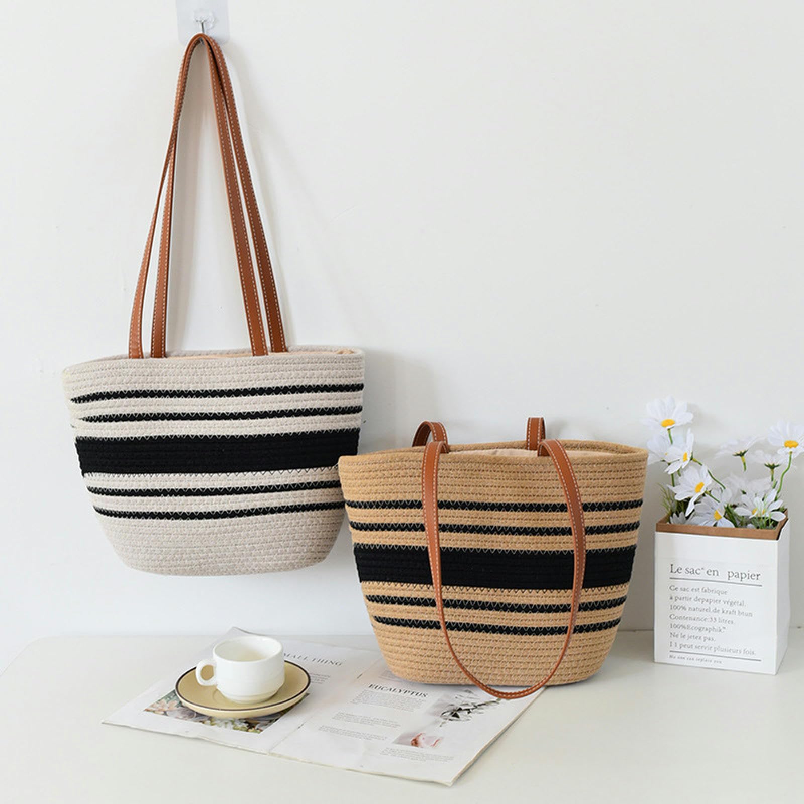Borsa Paglia Temperamento, Moda, Borsa Tessuta delle Donne, Fashion Tote Bag, Borsa in Pelle Artificiale Intrecciata con Una Spalla, Grande capacità