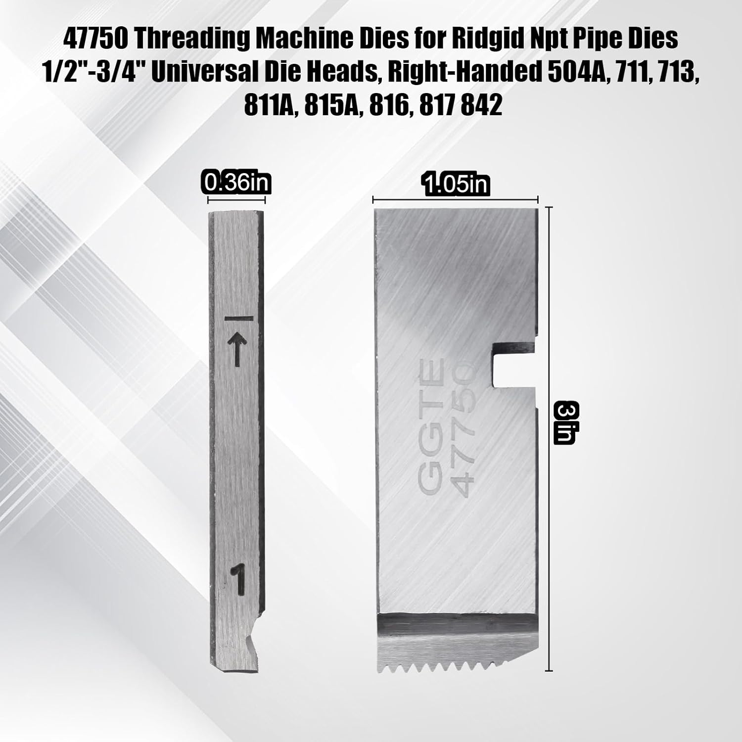 47750 Threading Machine Dies for RIDGID Hs Hardened Steel Npt Pipe Dies 1"-2" Universal Die Heads, Right-Handed