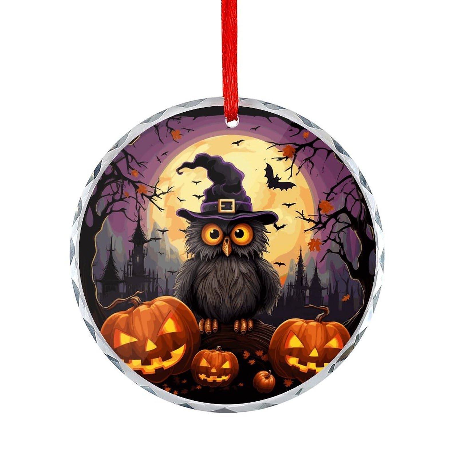 Btcowzrv Style Halloween Owl Ghost Pumpkin Round Ornament Hanging Pendant Decor