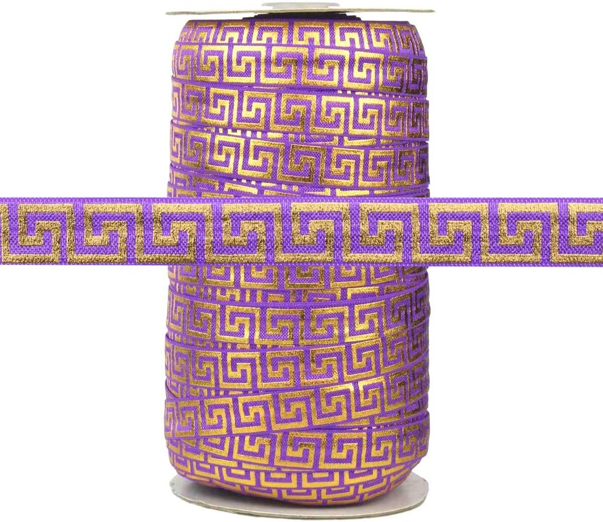 100 Yards - Black with Gold Metallic Maze - 5/8" Fold Over Elastic - ElasticByTheYard