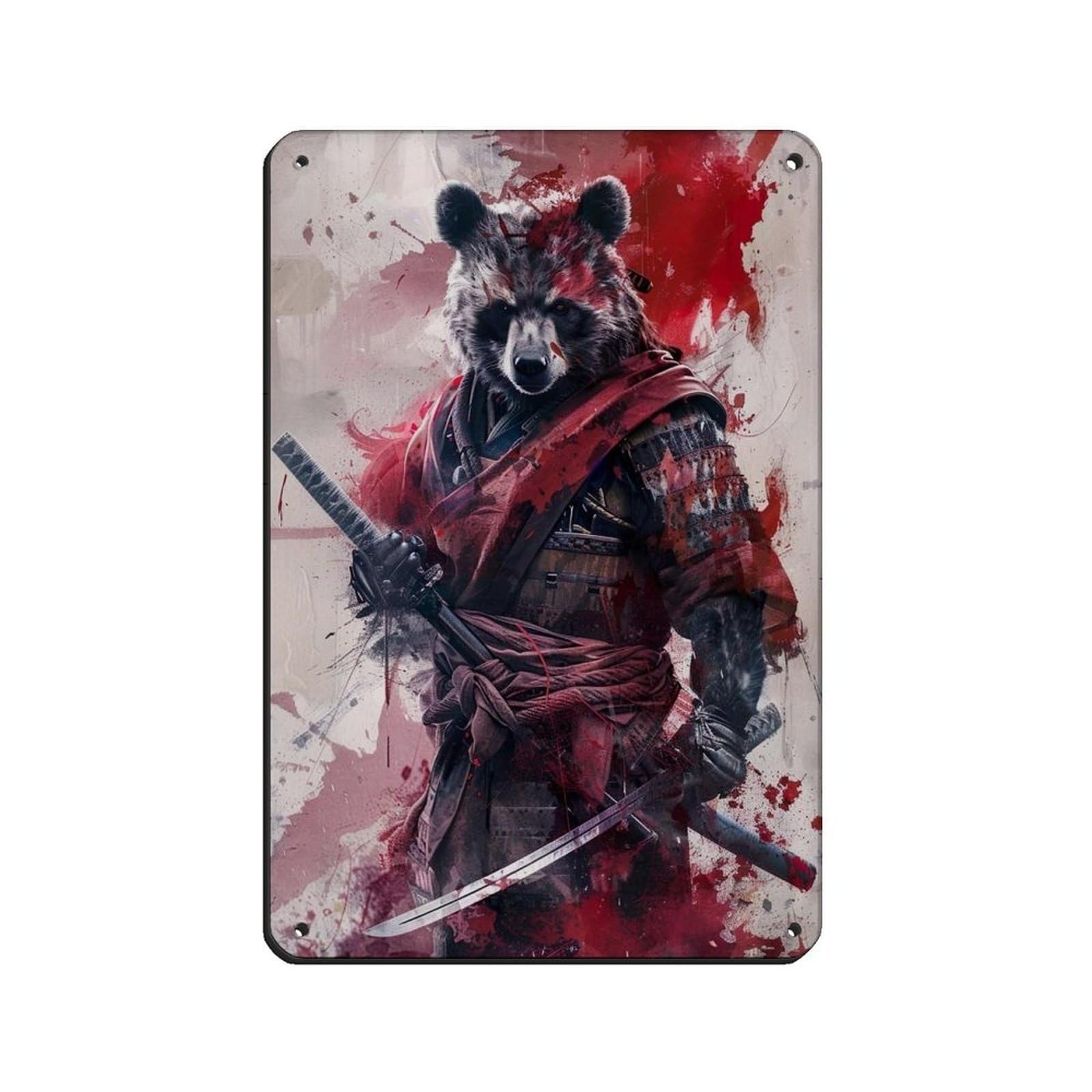 Ninja Bear Holding A Katana Sword, Tin Sign Vintage Metal Pub Club Cafe Bar Home Wall Art Decoration Poster Retro 8x12inch(20x30cm)