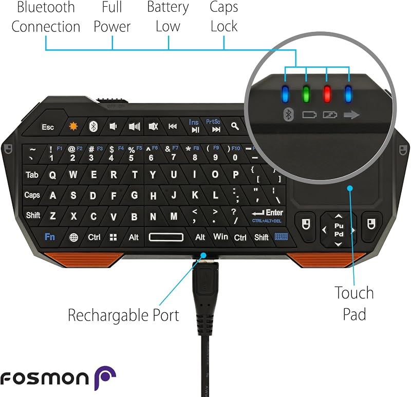 Fosmon Hordozható Bluetooth Billentyűzet Touchpad-dal iOS Android Windows PS4 Tablethez