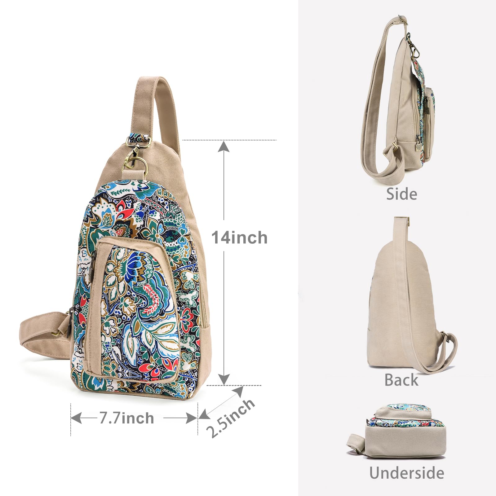 Bolsa de pecho de lona, bolsa de pecho pequeña, bolsa cruzada para viajes, bolsa de hombro inclinada, Azul, Bohemio 2