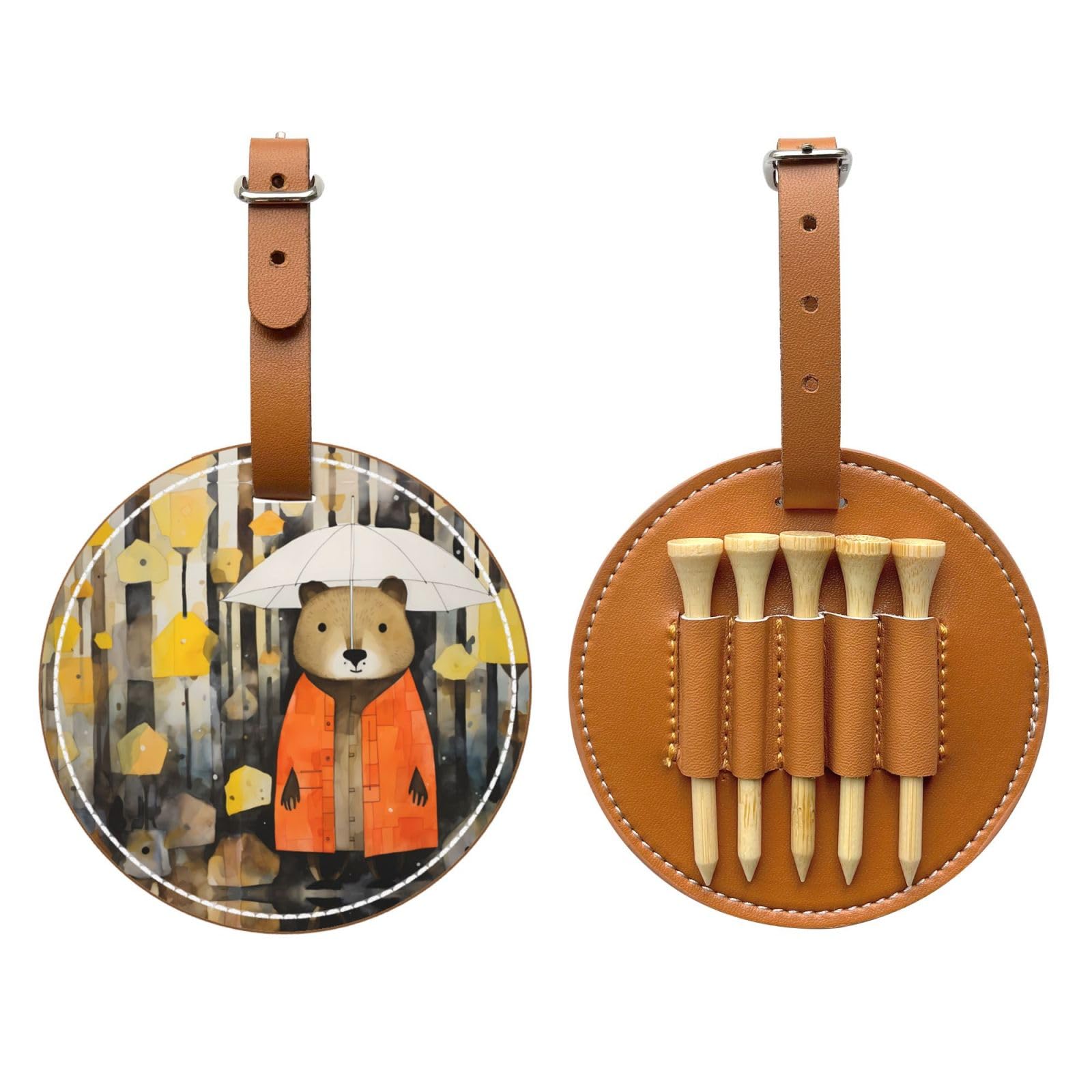 Groundhog Illustration Brown Printed Golf tee Storage Bag - Portable Design, Easy to Organize tee