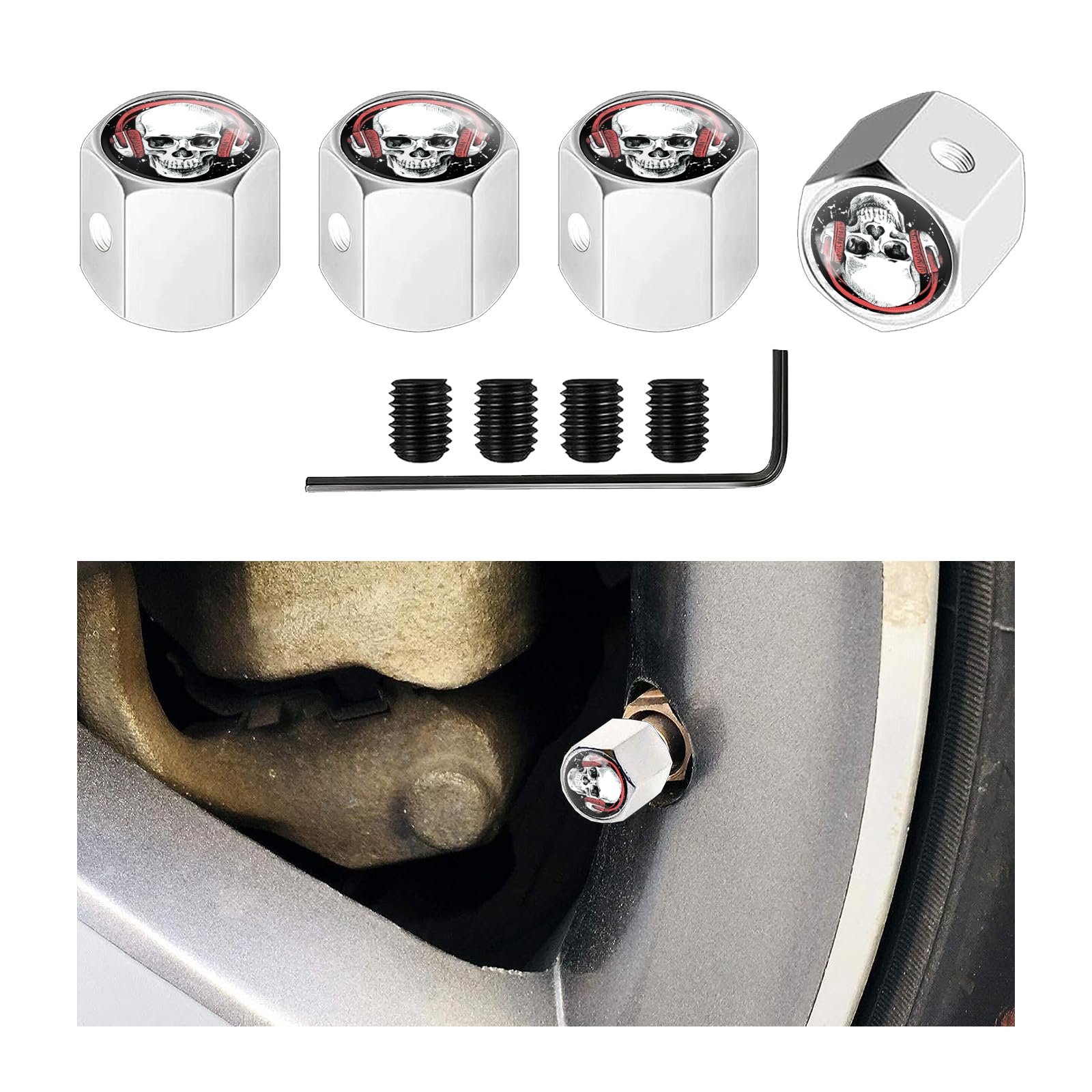 4-Pack Universal Silver Tire Valve Caps – Hexagon Styling, Dustproof Aluminum Covers For Any Wheel