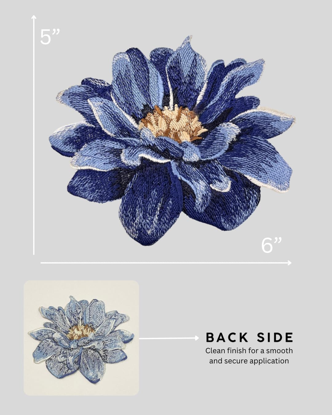 GARAAN - Machine Embroidered Applique, Embroidery Patch, Sew on Patches, DIY Projects, Dahlia Flower (Pack of 3) (Denim) 2