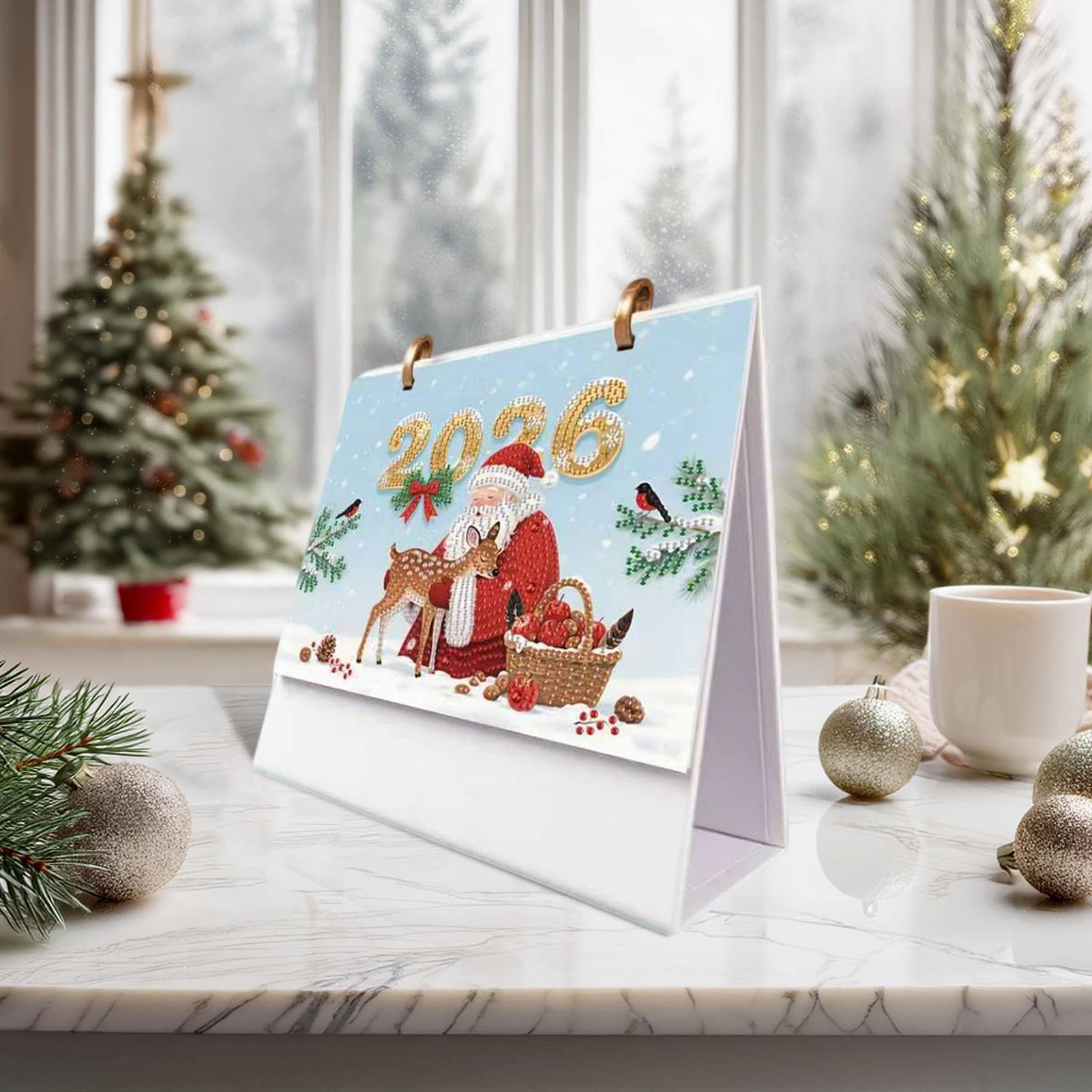 Diamond Painting Kalender 2026 - 8 Weihnachtsmotive, Mit Zubehör - Kreativ-Geschenk