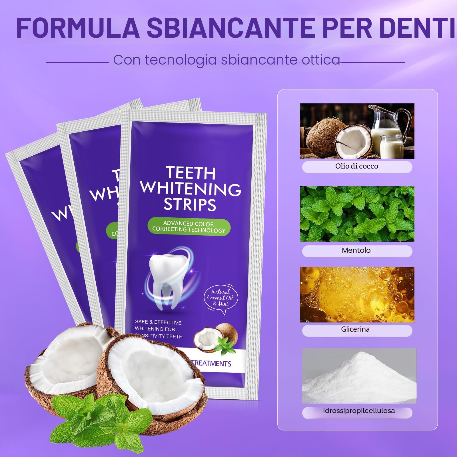 Strisce sbiancanti dei denti viola Strisce sbiancanti 14 trattamenti per smalto sicuro, Teeth Whitening Strips Dall'interno, At-Home Kit sbiancante - Sensitivity Free