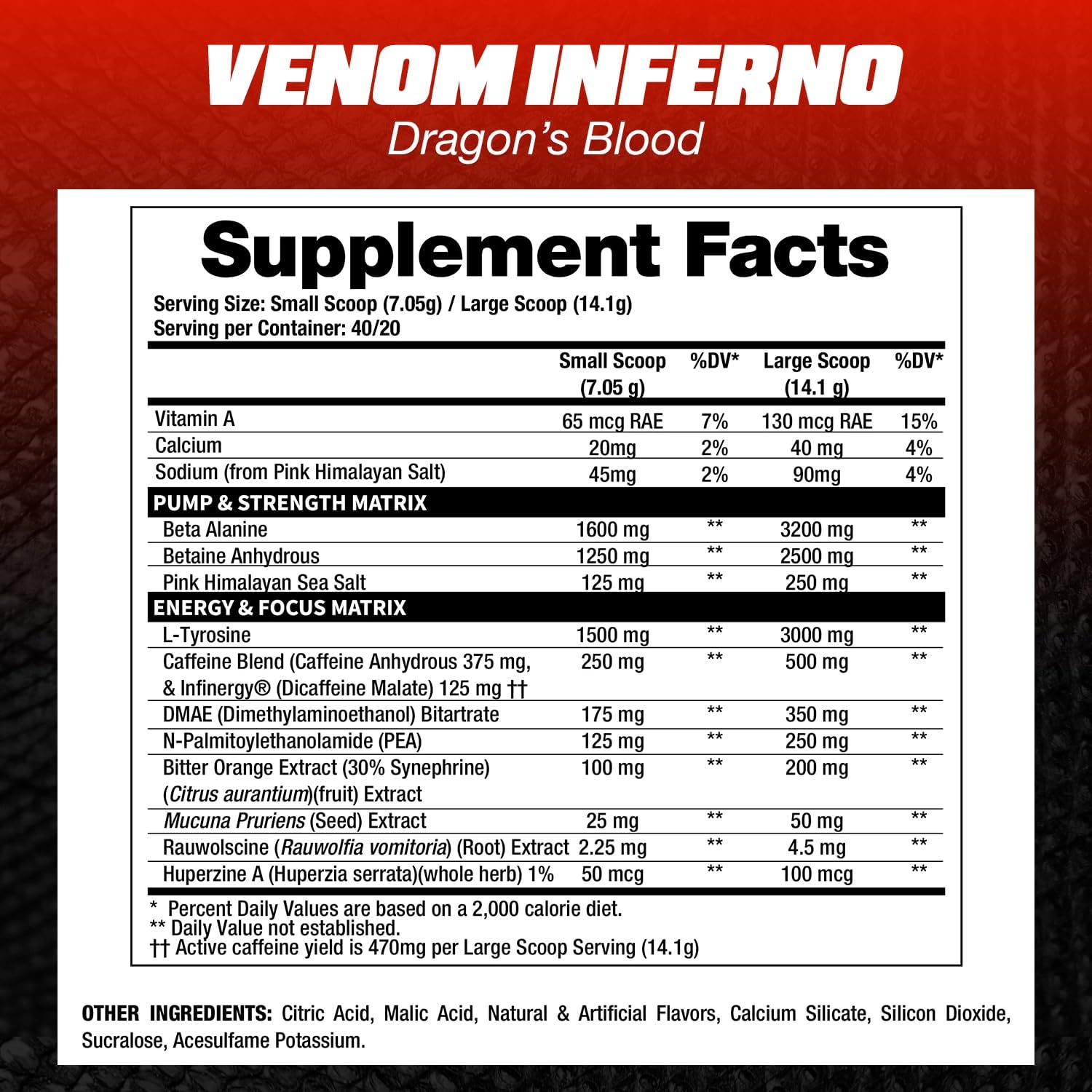 DRAGON PHARMA Venom Inferno, Extreme High-Stim Pre-Workout, Explosive Energy and Unparalleled Focus (40 Servings, Dragon's Blood)